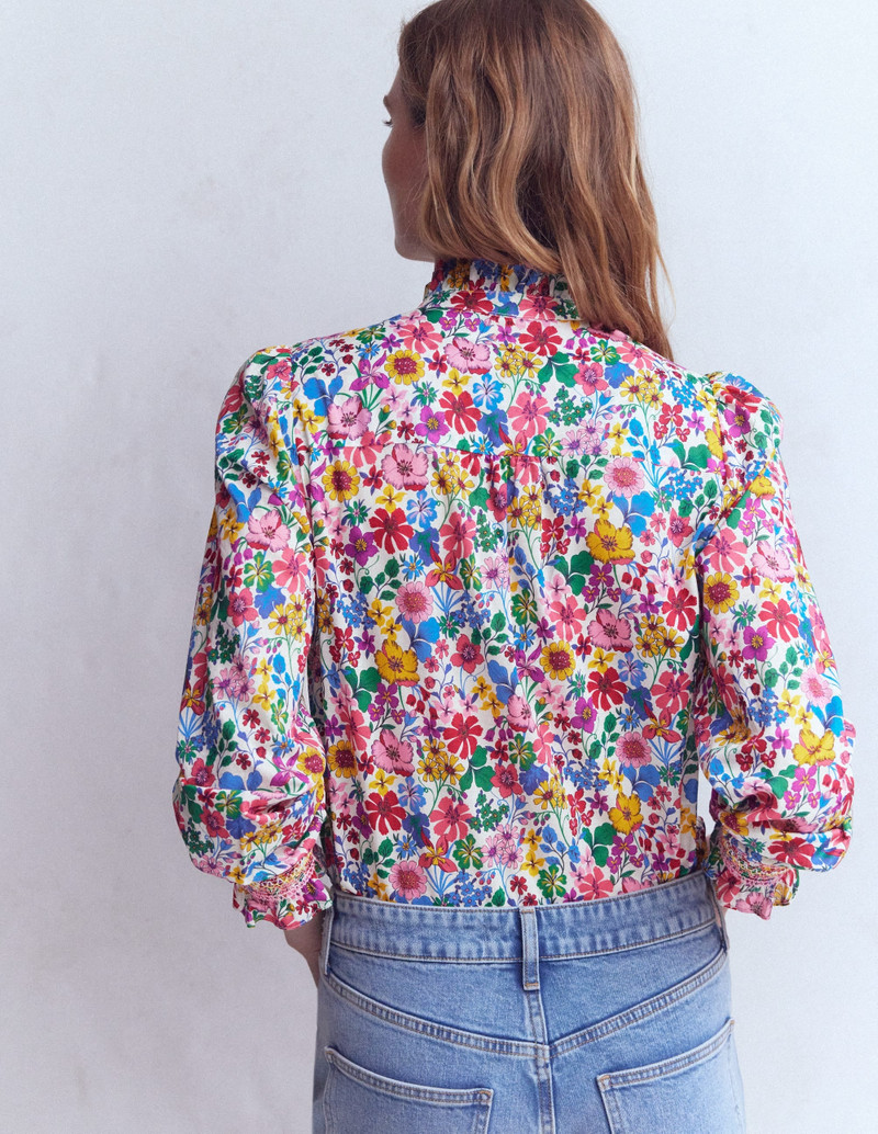 Esme Smocked Detail Frill Top-Multi, Blossoming Garden 4