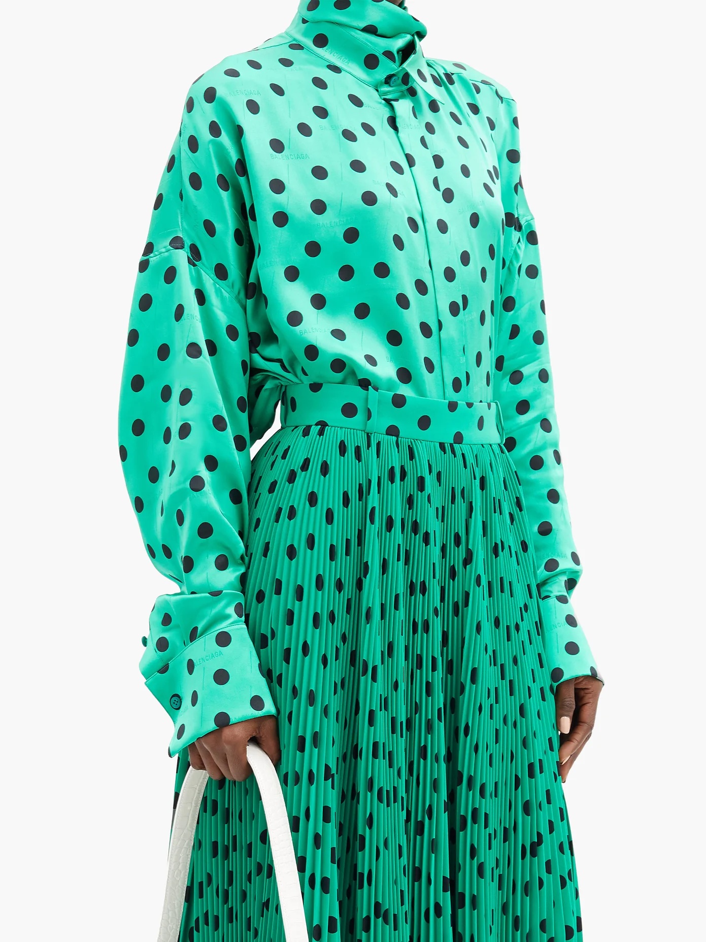 Logo-jacquard polka-dot silk blouse - 6