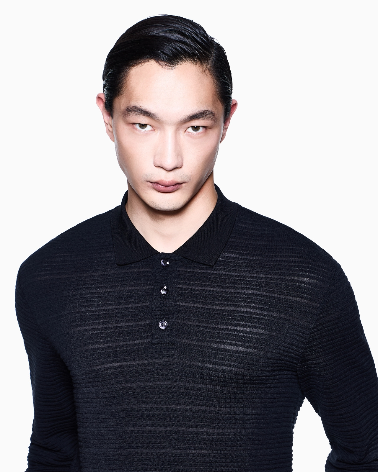 LONG-SLEEVED POLO SHIRT IN WOOL JERSEY WITH A STRIPE MOTIF - 5