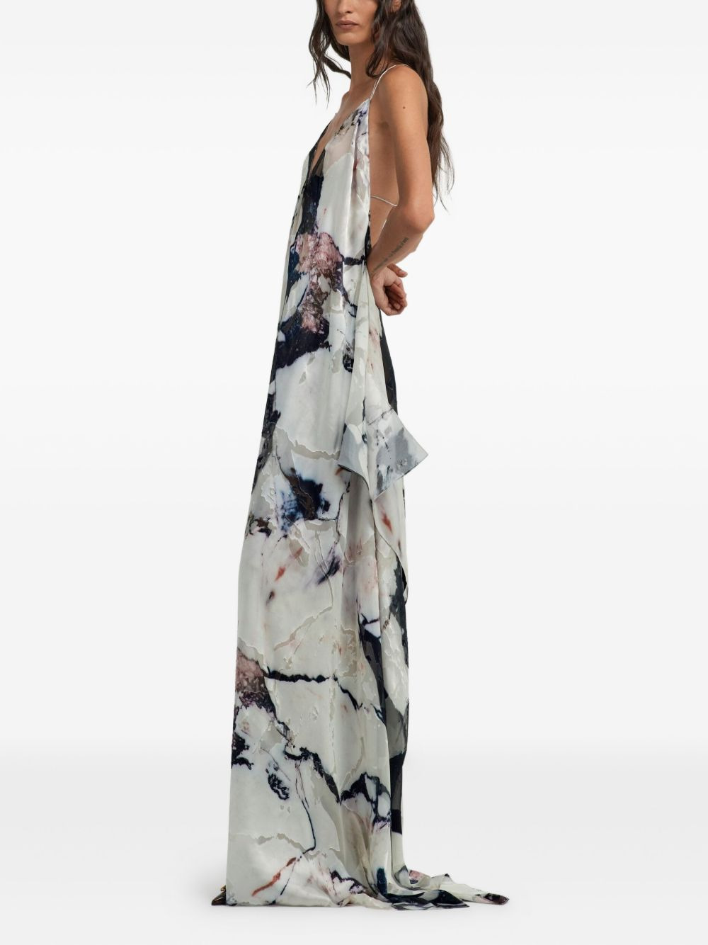 marble-print ruffled maxi dress - 4