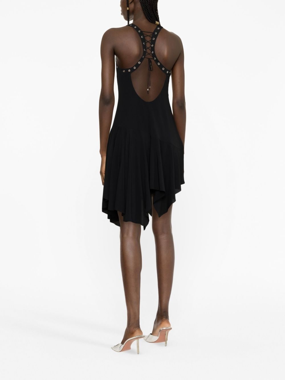 lace-up asymmetric short dress - 4