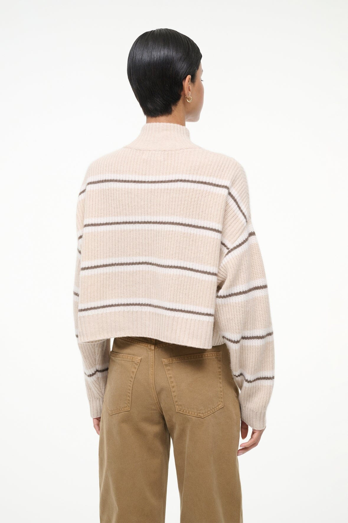 STAUD CASHMERE CROPPED HAMPTON SWEATER WHISPER STRIPE - 4