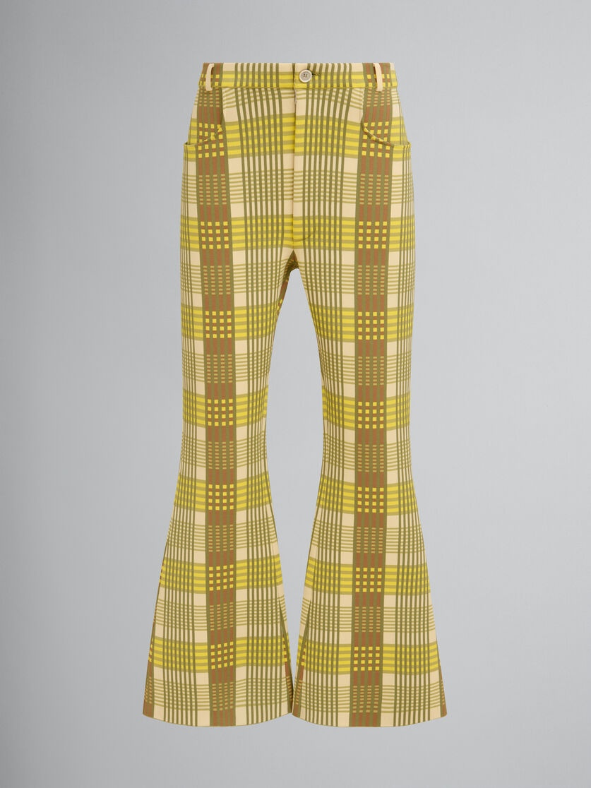YELLOW AND GREEN CHECKED TECHNO KNIT TROUSERS - 1
