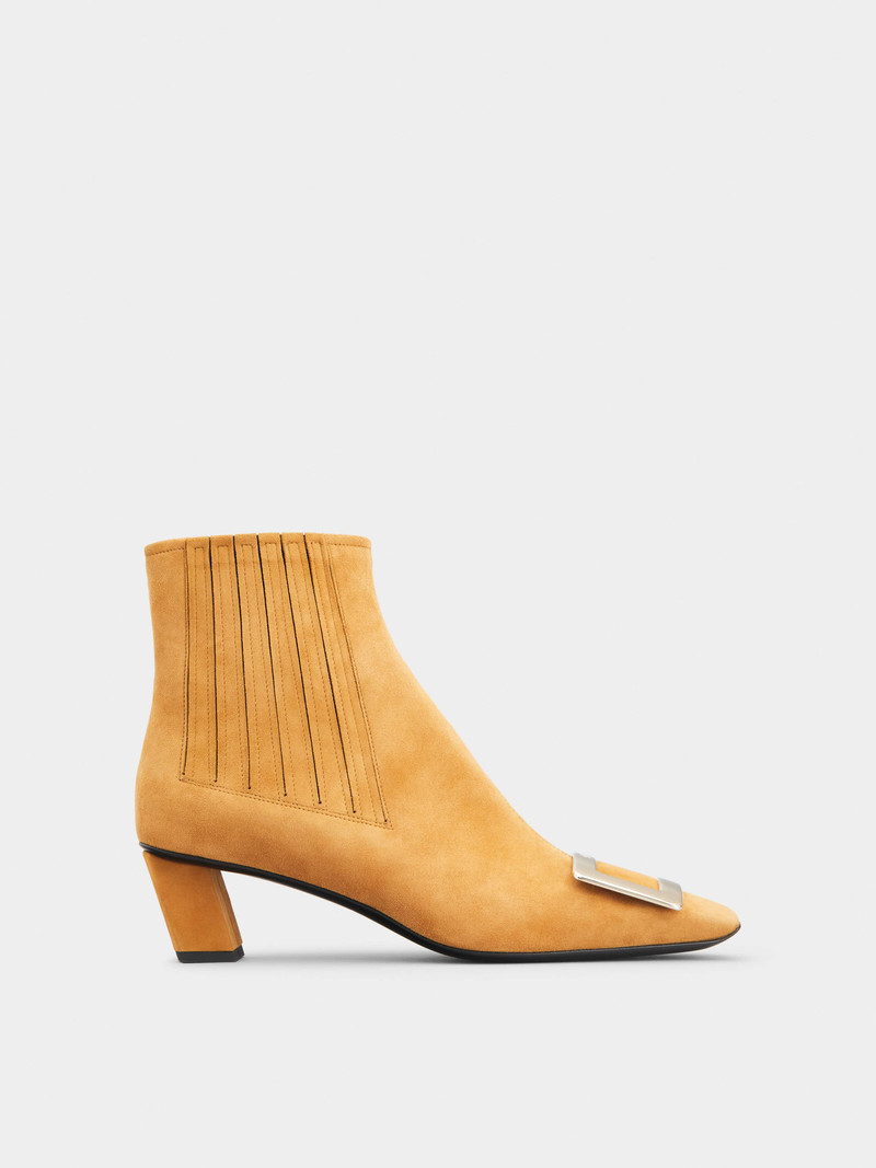 Belle Vivier Metal Buckle Chelsea Booties in Suede 1