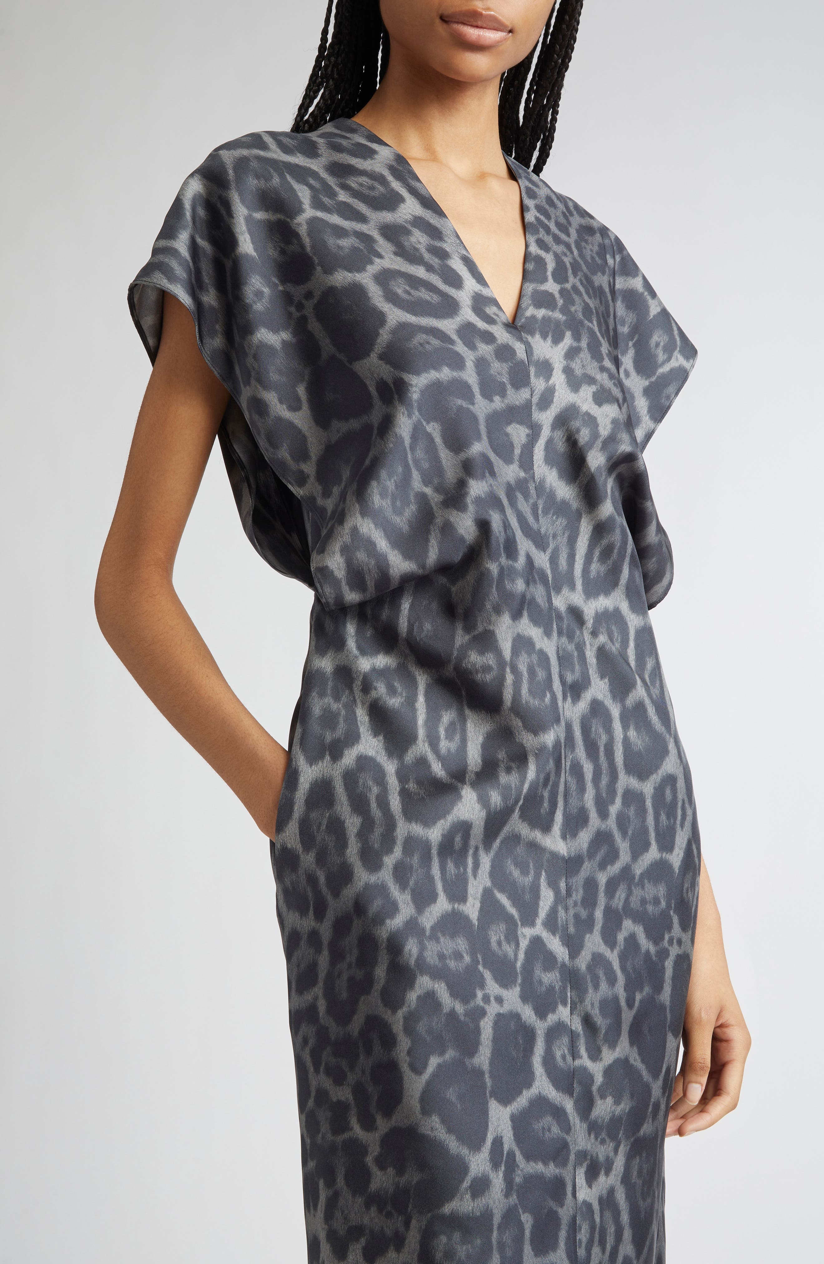 Stella McCartney Leopard Print V-Neck Silk Midi Dress in 1230 - 4