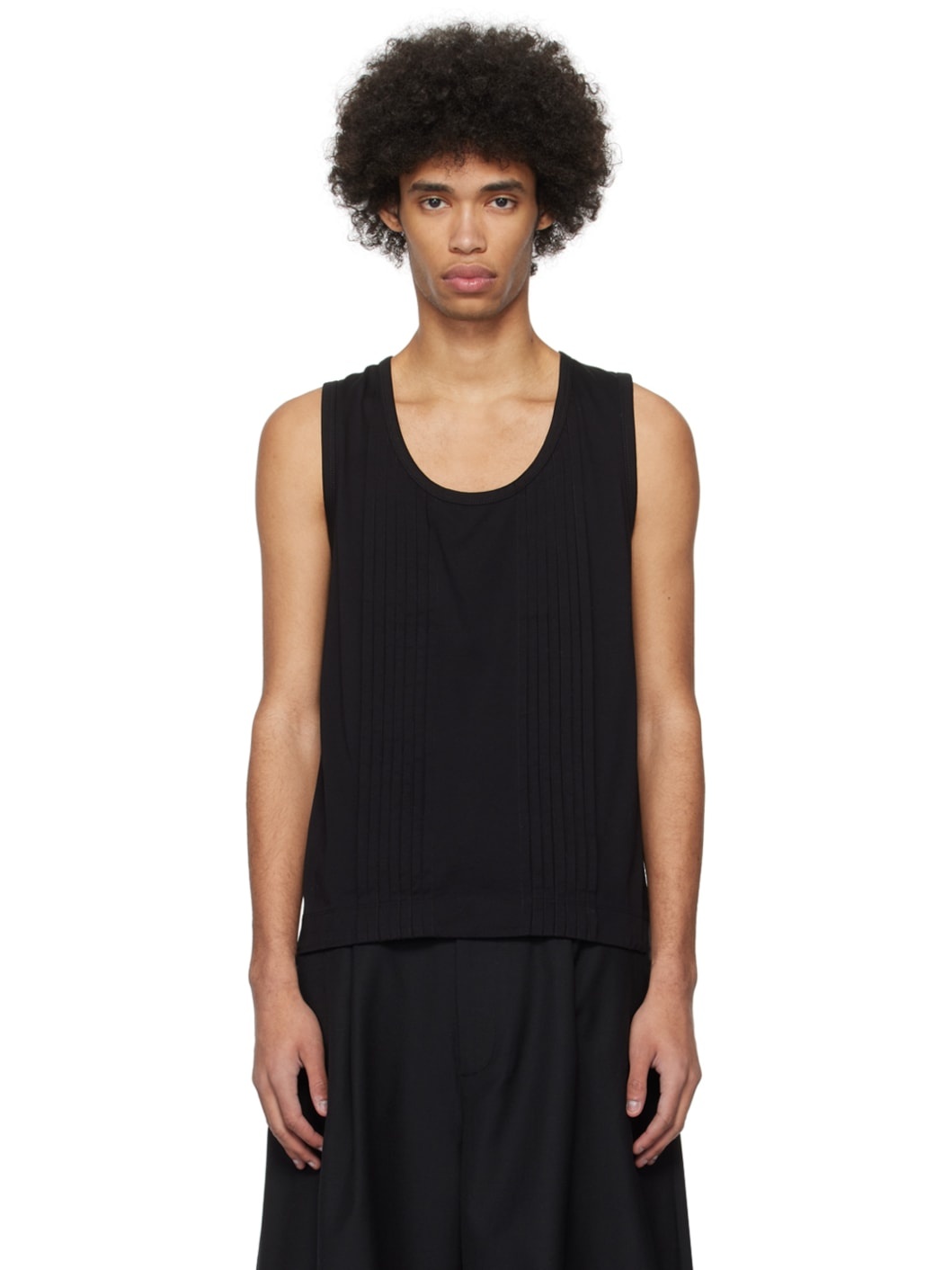 Black Double-Pleated Tank Top - 1