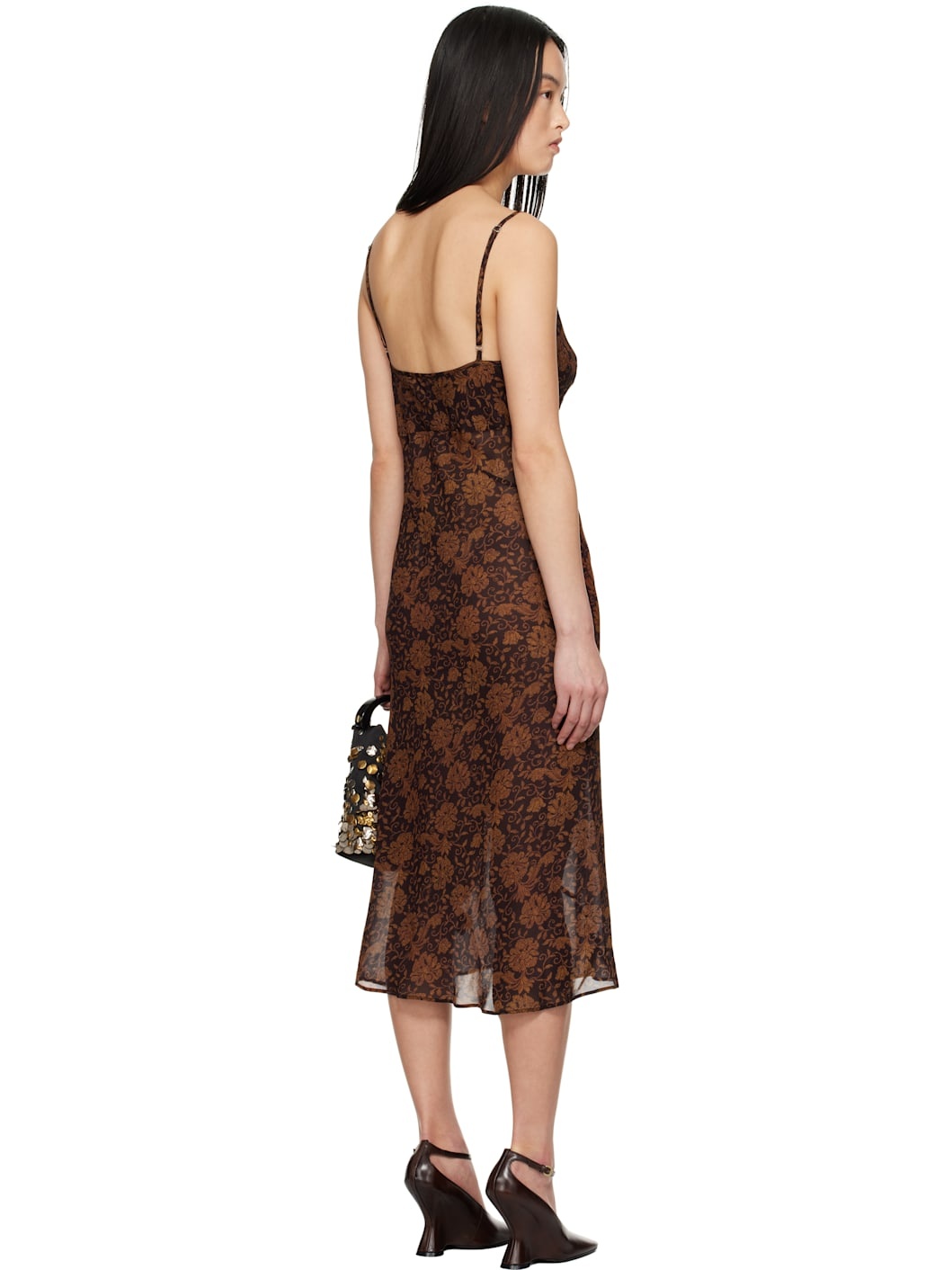 Brown Printed Midi Dress - 3