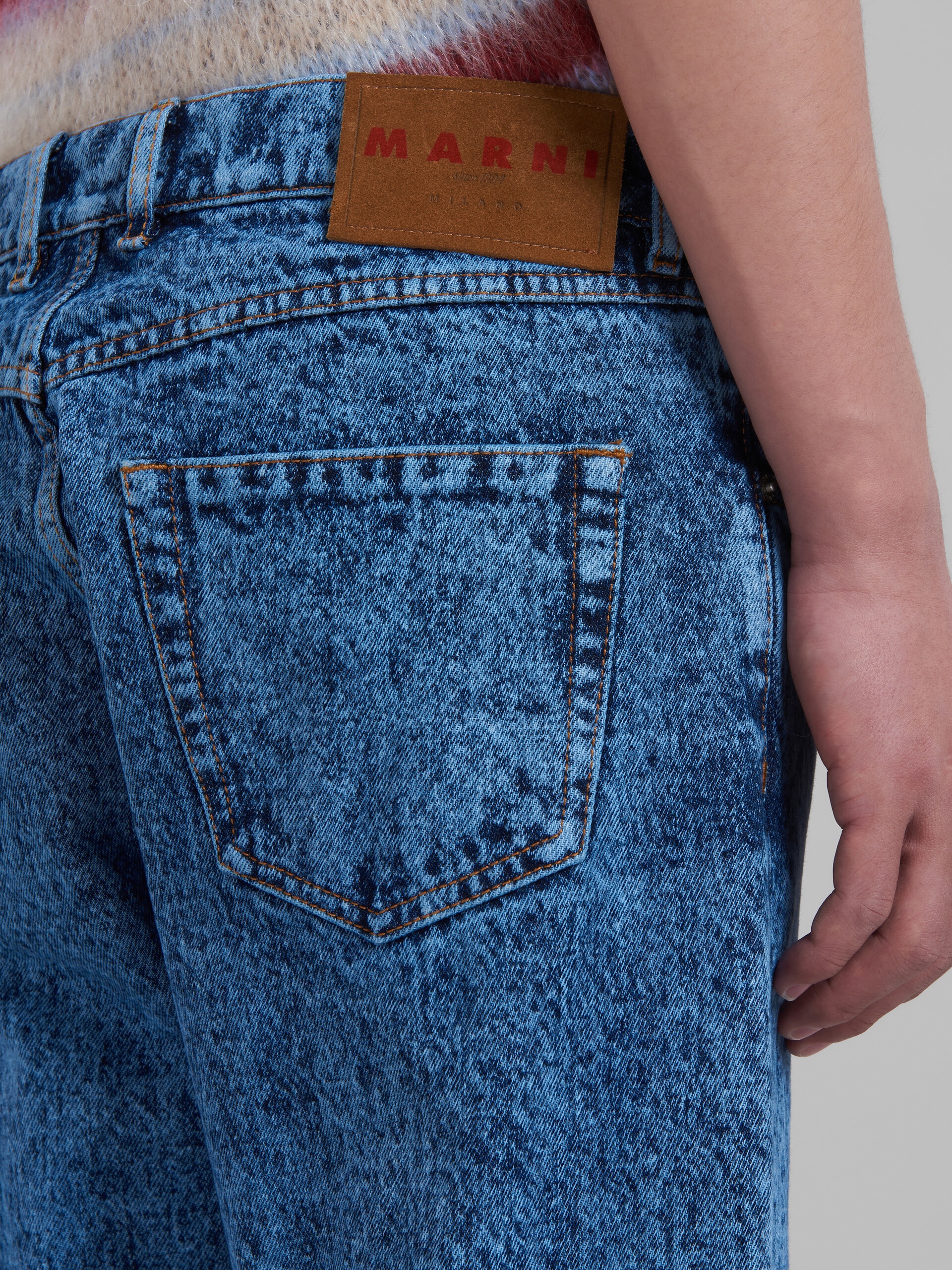 BLUE MARBLE-DYED STRAIGHT TROUSERS IN COTTON DRILL - 4