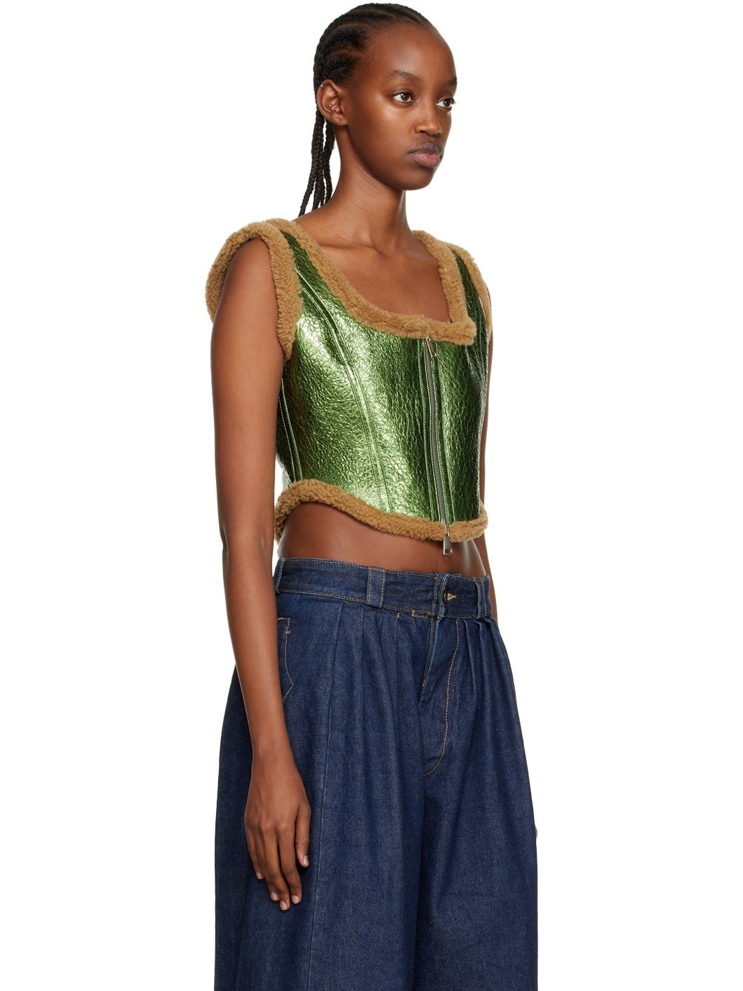 Green 'The Laminated' Leather Tank Top - 2