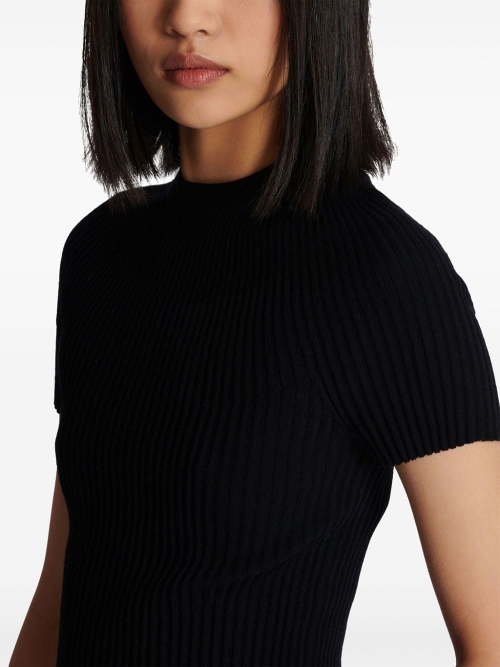 logo-plaque ribbed knit top - 7