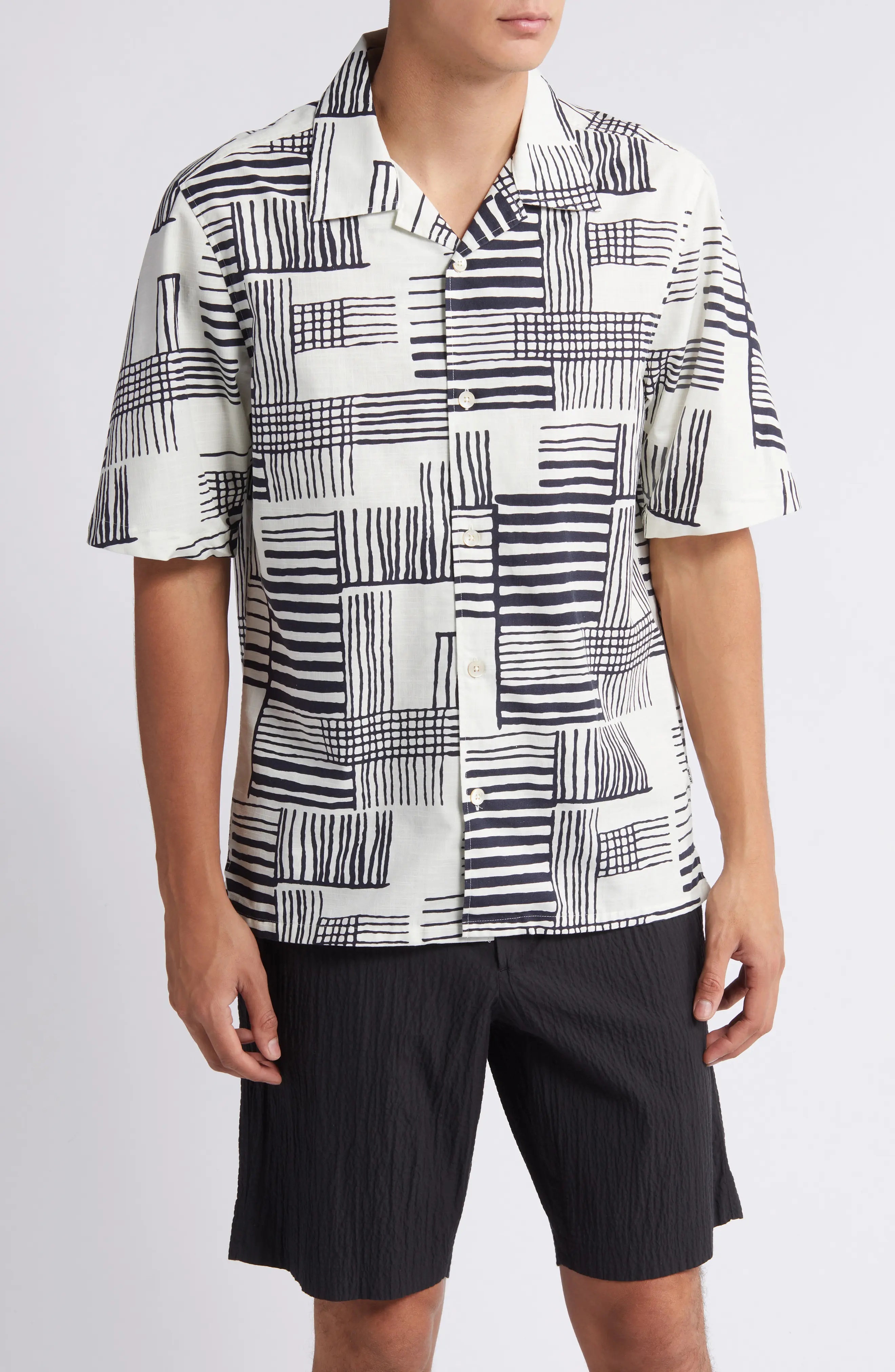 Ole 5210 Geo Pattern Cotton & Lyocell Camp Shirt - 1