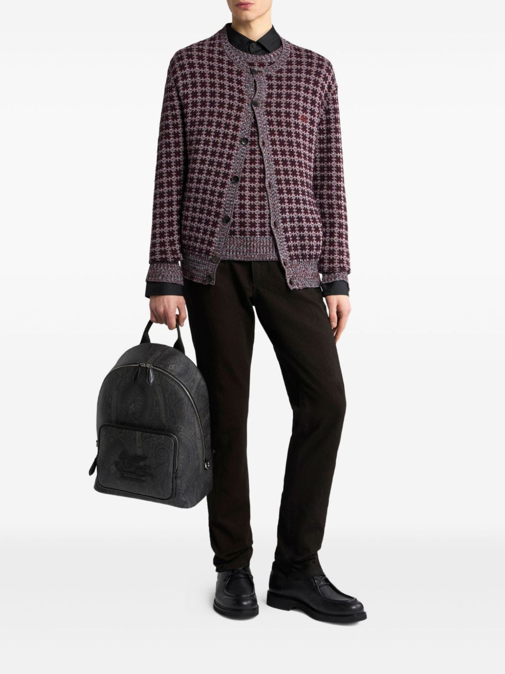 Pegaso-embroidered geometric-pattern cardigan - 5