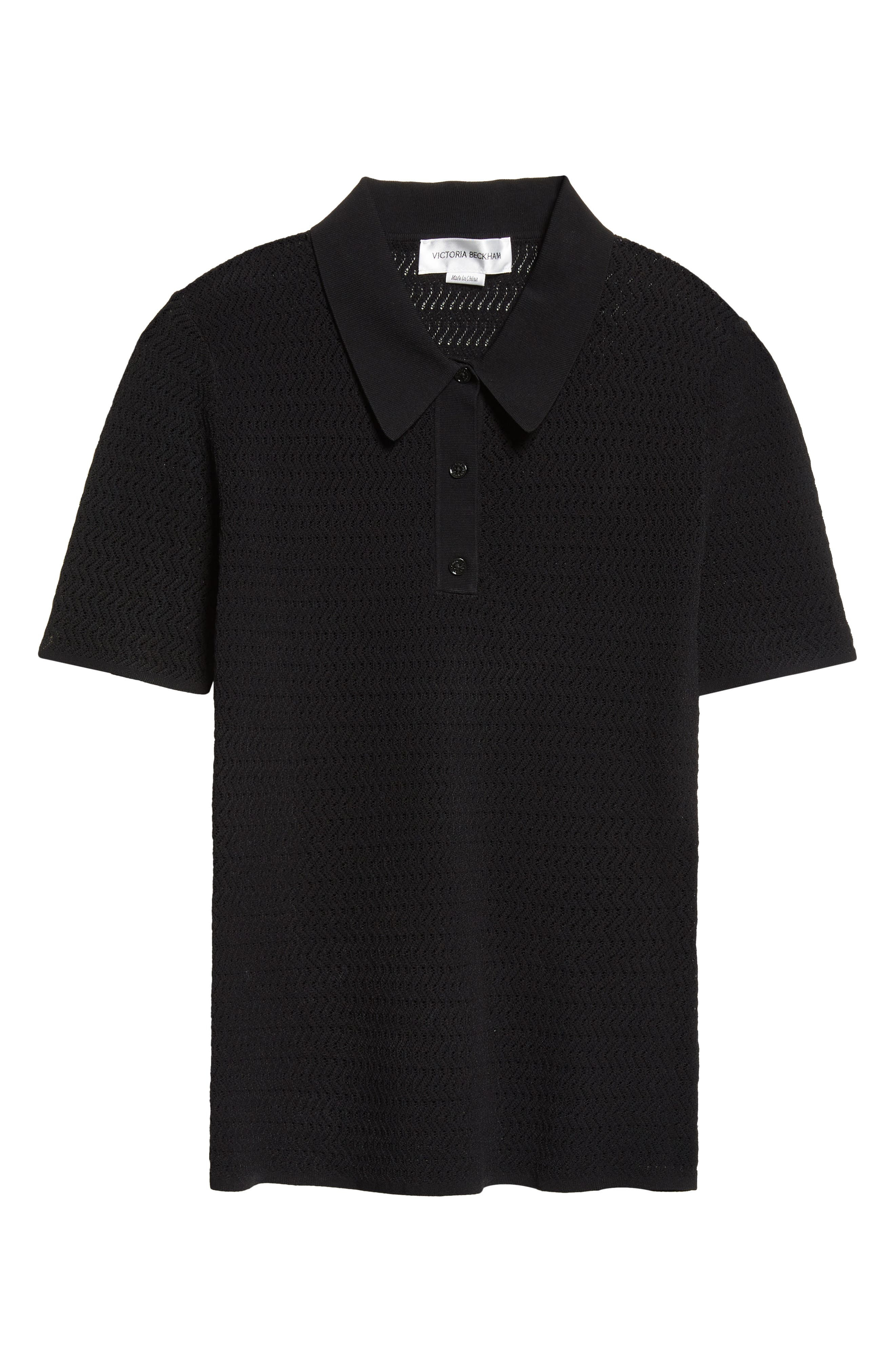 Victoria Beckham Chevron Pointelle Polo Sweater in Black at Nordstrom - 6