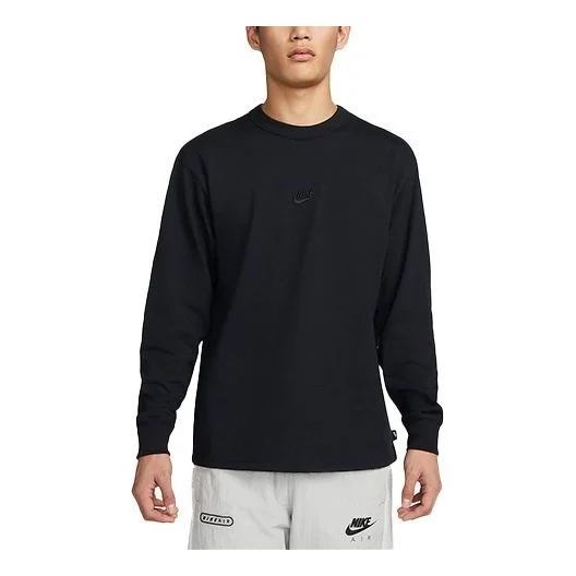 Nike Sportswear Premium Essentials Solid Color Sports Round Neck Pullover Long Sleeves Black DO7391- - 1