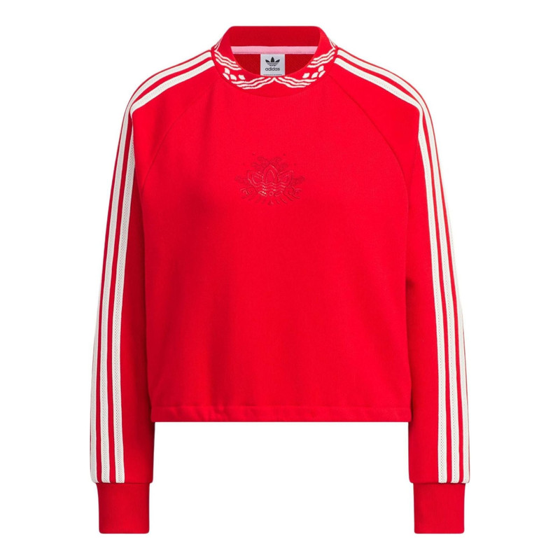 (WMNS) Adidas Originals Jacquard Rib Crewneck Sweatshirt 'Red' IX4228 - 1