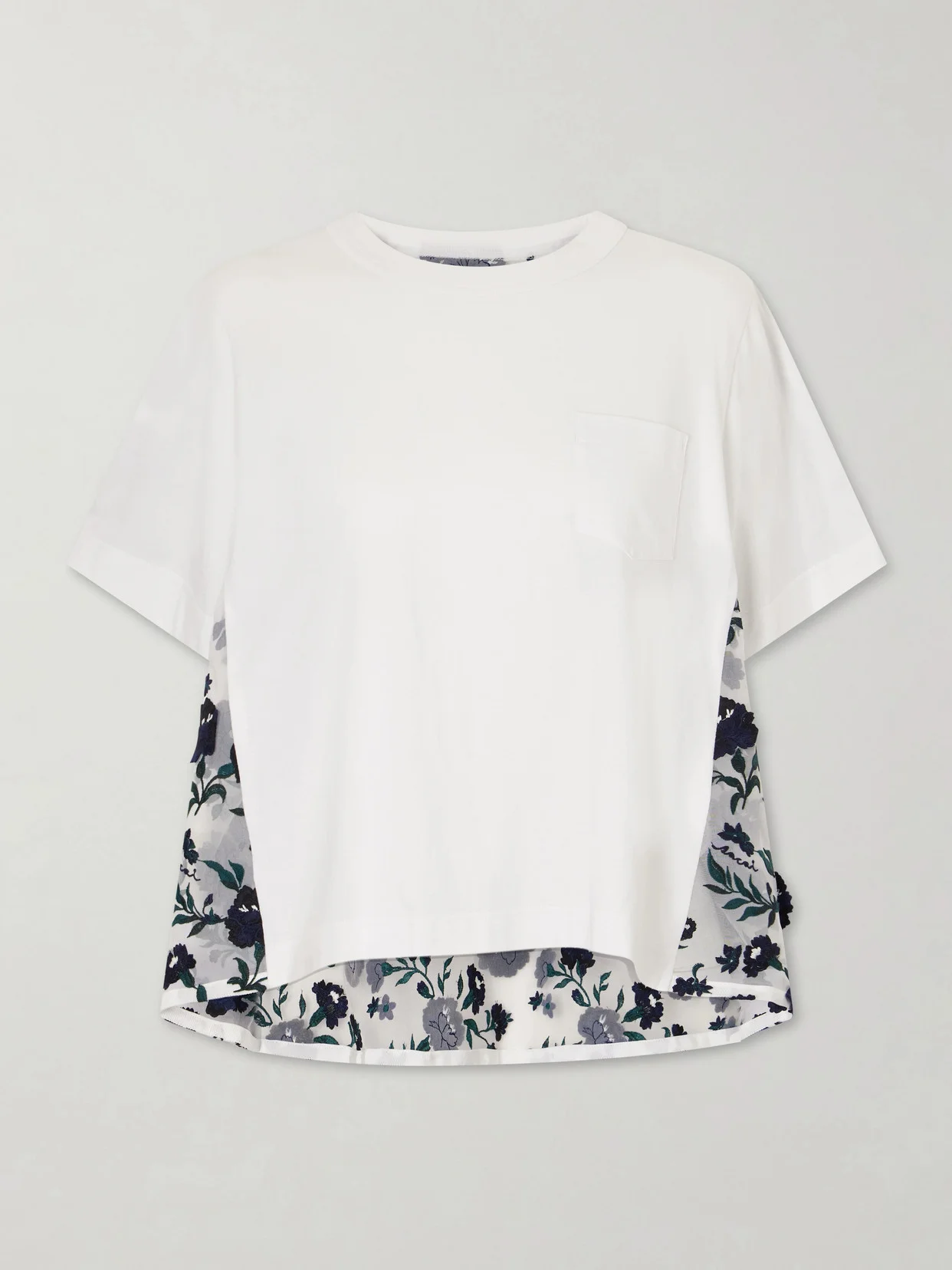 Embroidered Appliquéd Cotton-jersey And Mesh T-shirt - 1