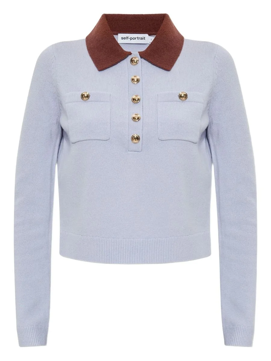 Self-Portrait Blue Contrast Collar Knit Top Clothing - 1