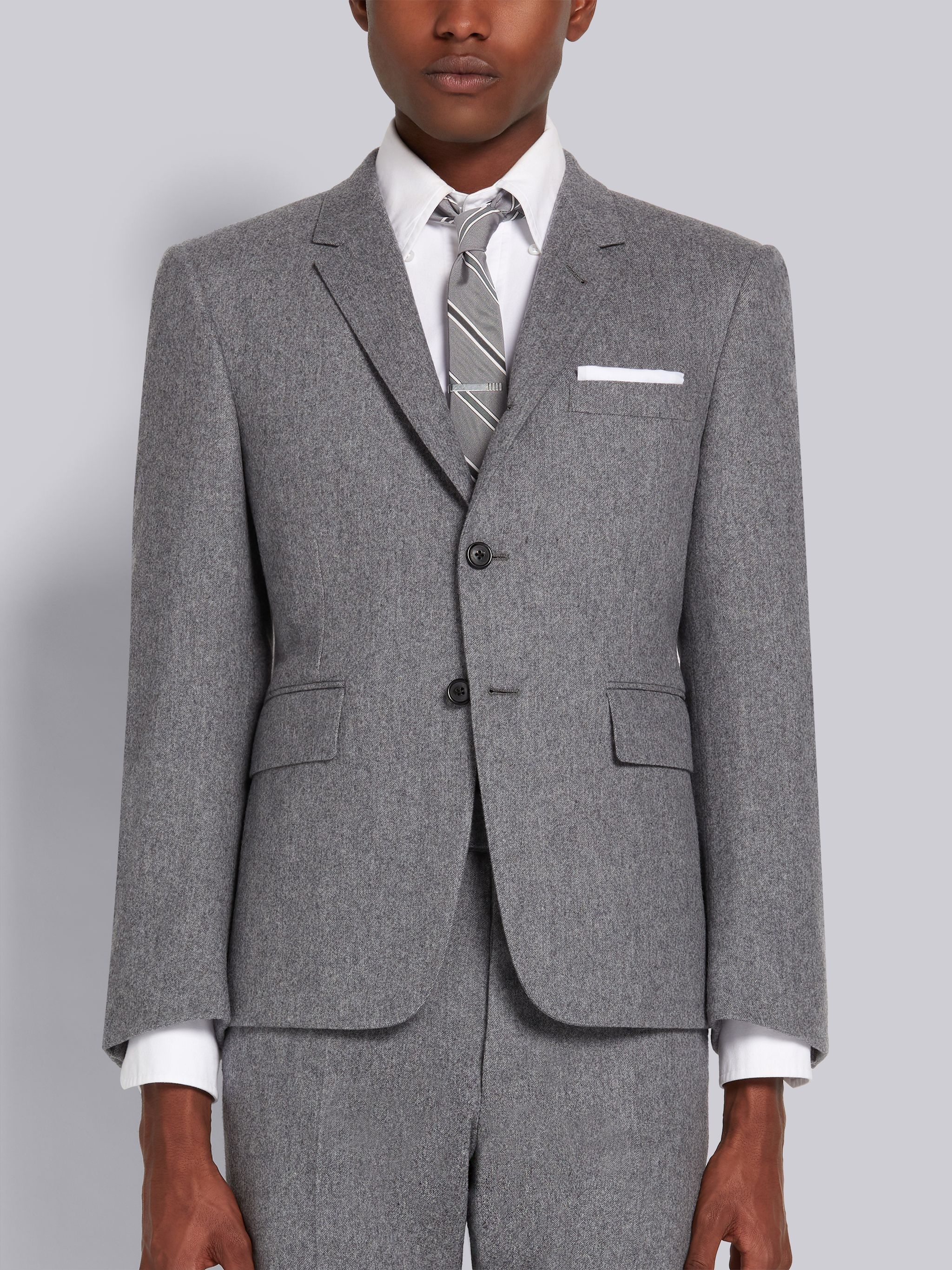 Medium Grey Lightweight Boiled Wool Engineered Stripe Classic Sport Coat - 1