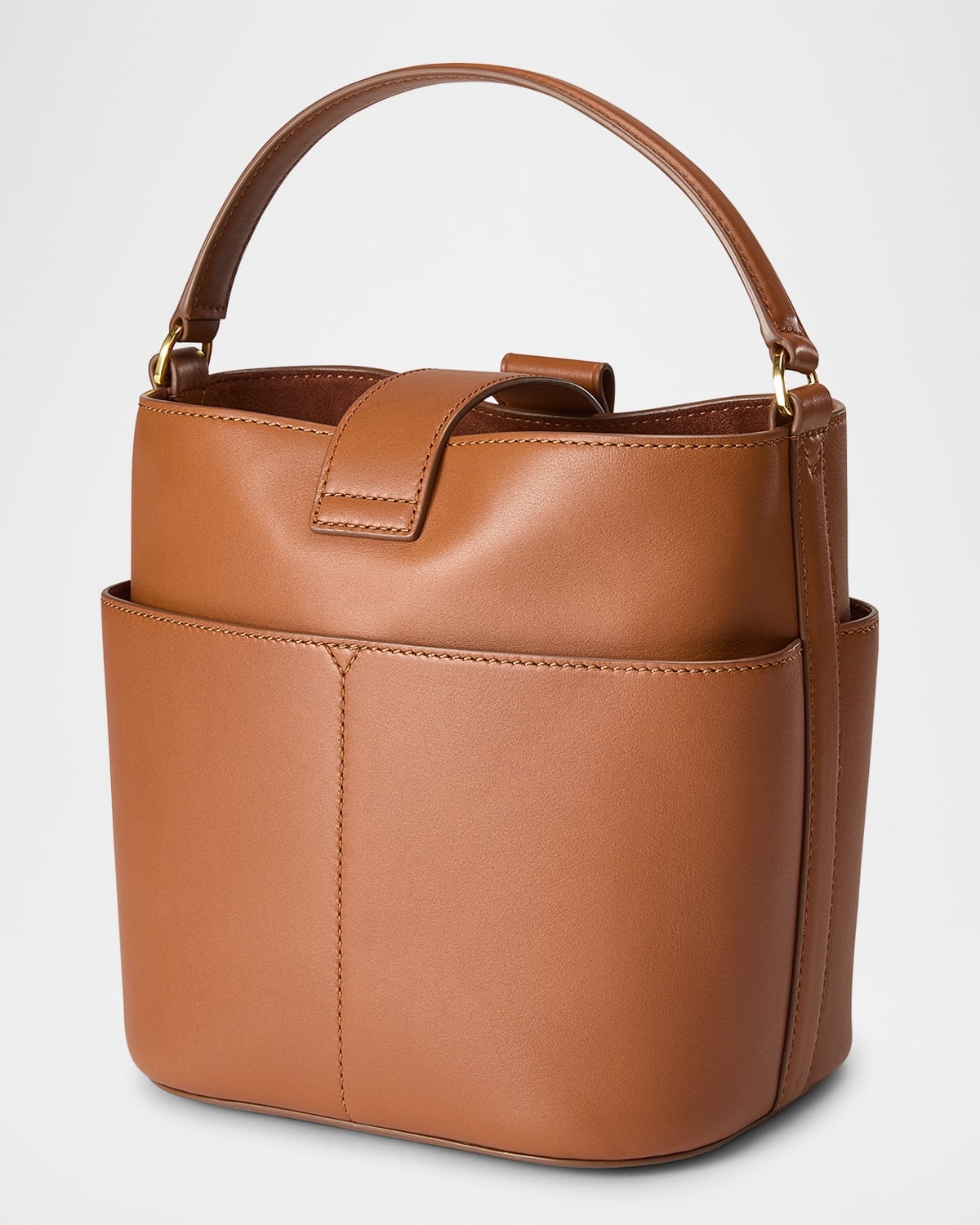 Crest Lock Small Leather Bucket Bag - 4