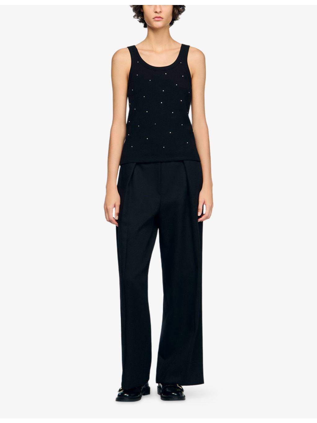Rhinestone-embellished round-neck stretch-cotton tank top - 2