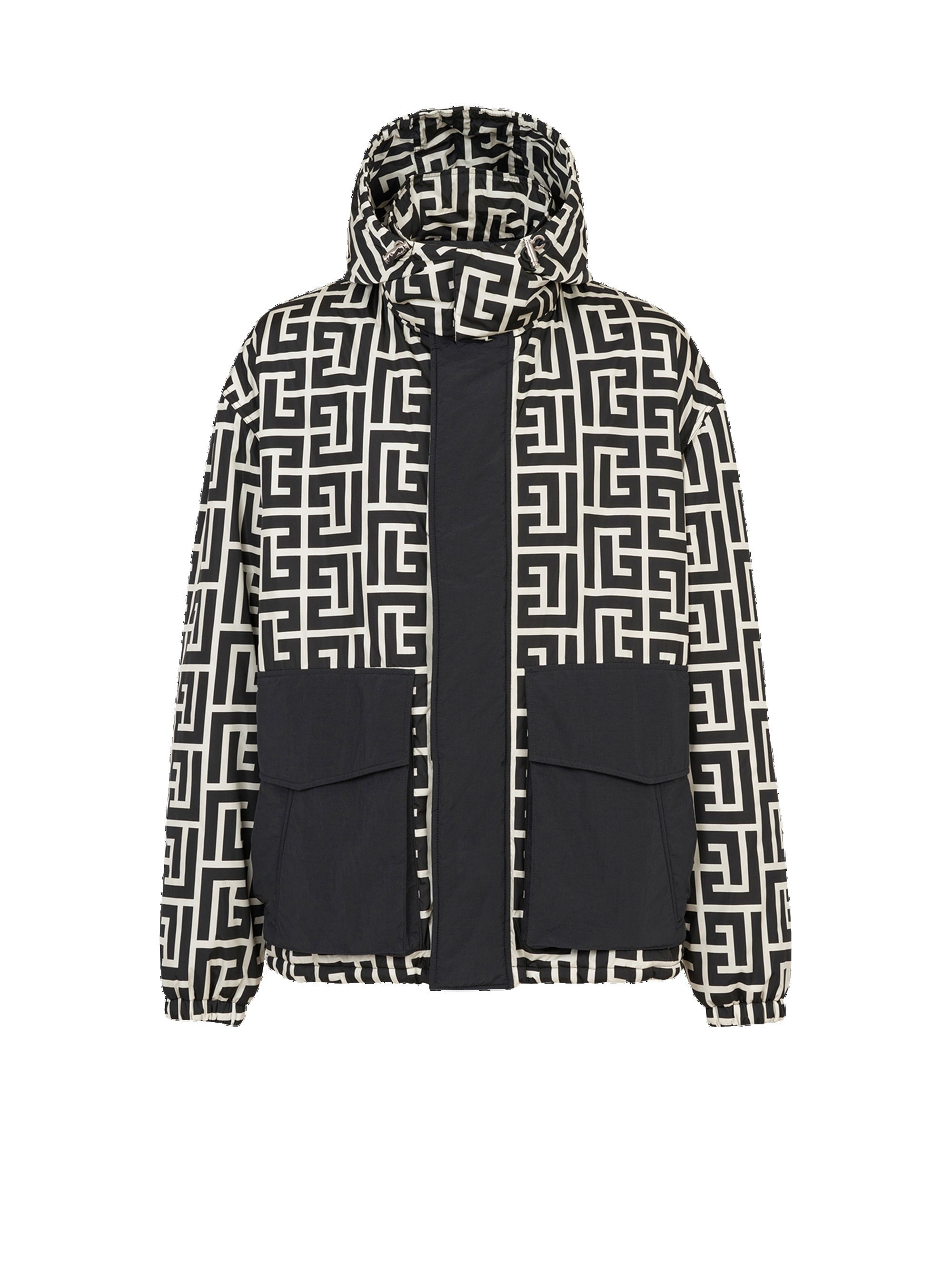 Hooded nylon jacket with maxi Balmain monogram - 1