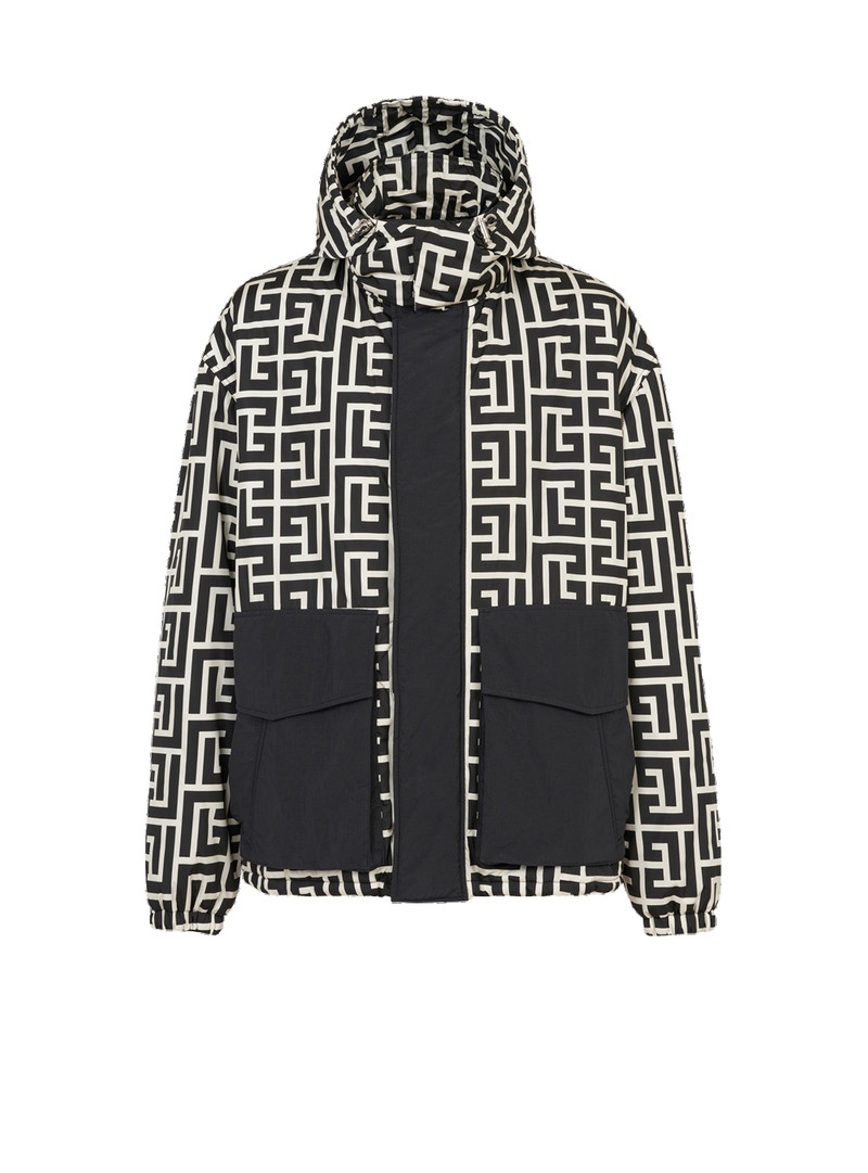 Hooded nylon jacket with maxi Balmain monogram - 1