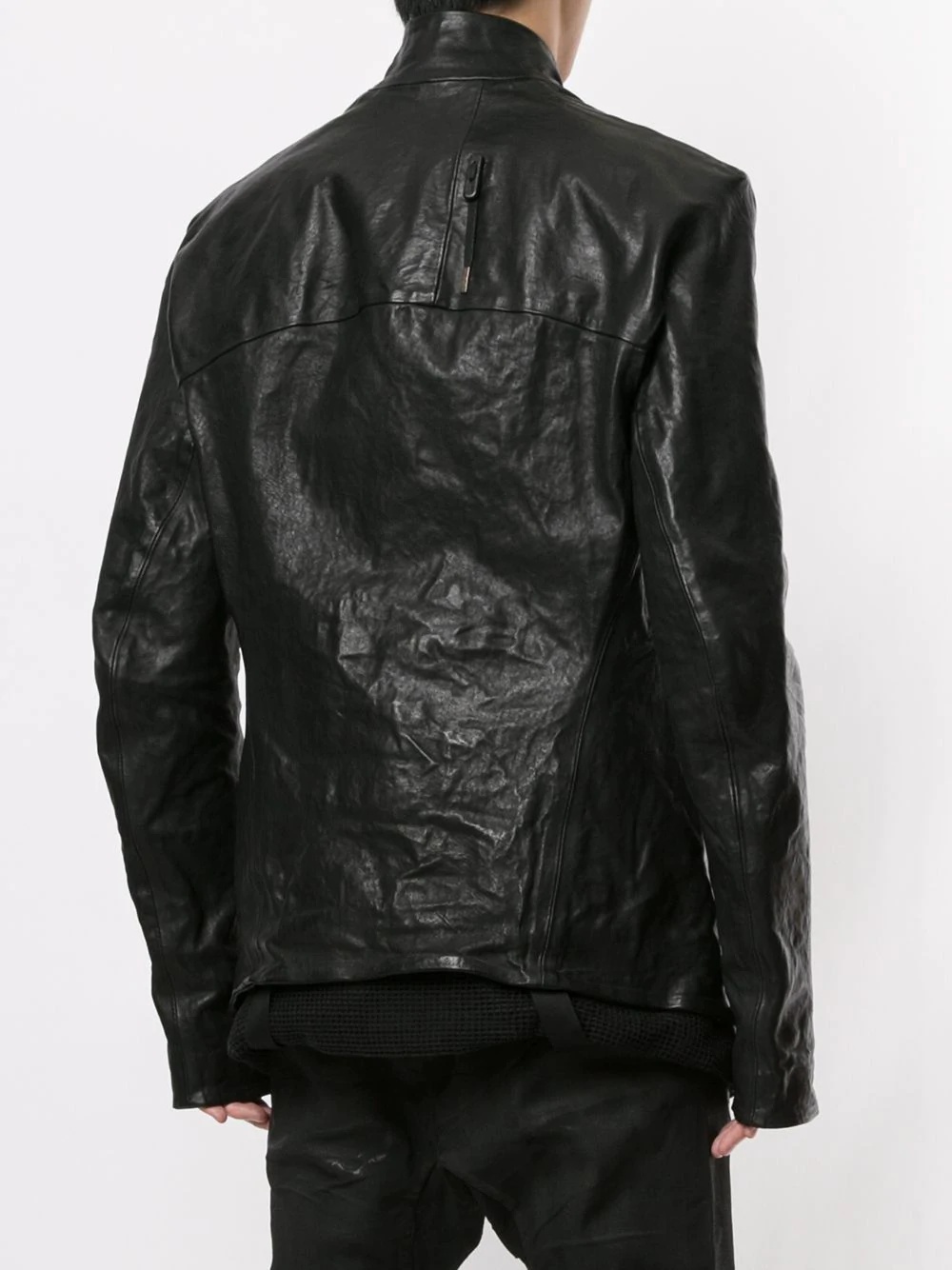 mesh-panel layered leather jacket - 4