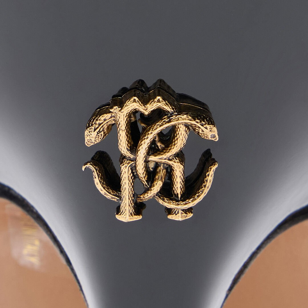 Black Patent Leather Sandal With RC Monogram - 4