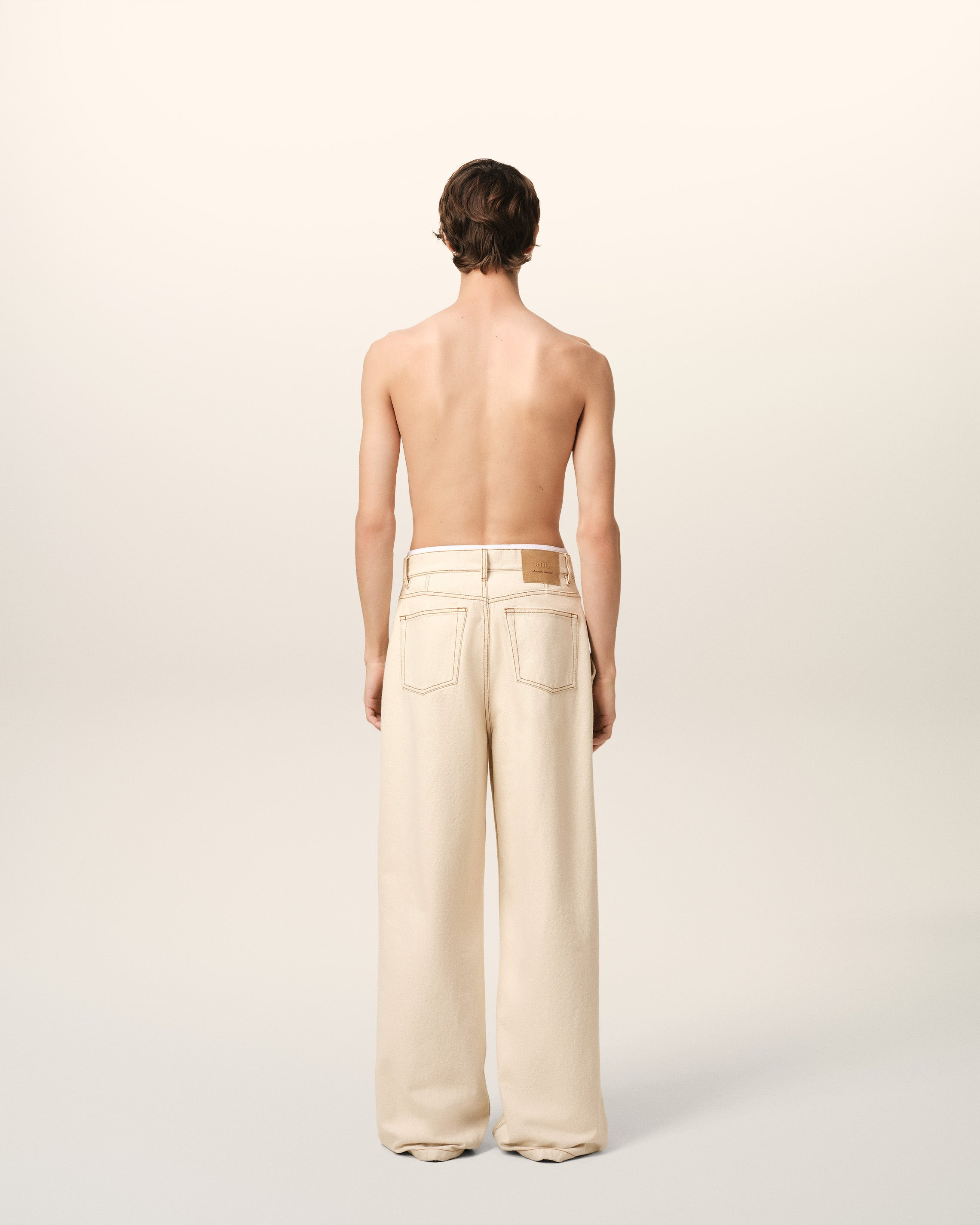 BEIGE COTTON WIDE FIT JEANS - 4