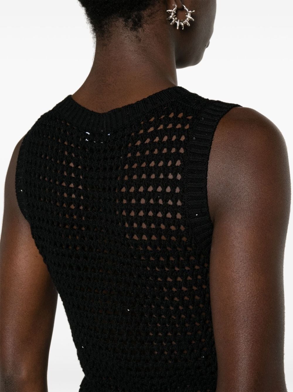 sequin-embellished open-knit vest - 5