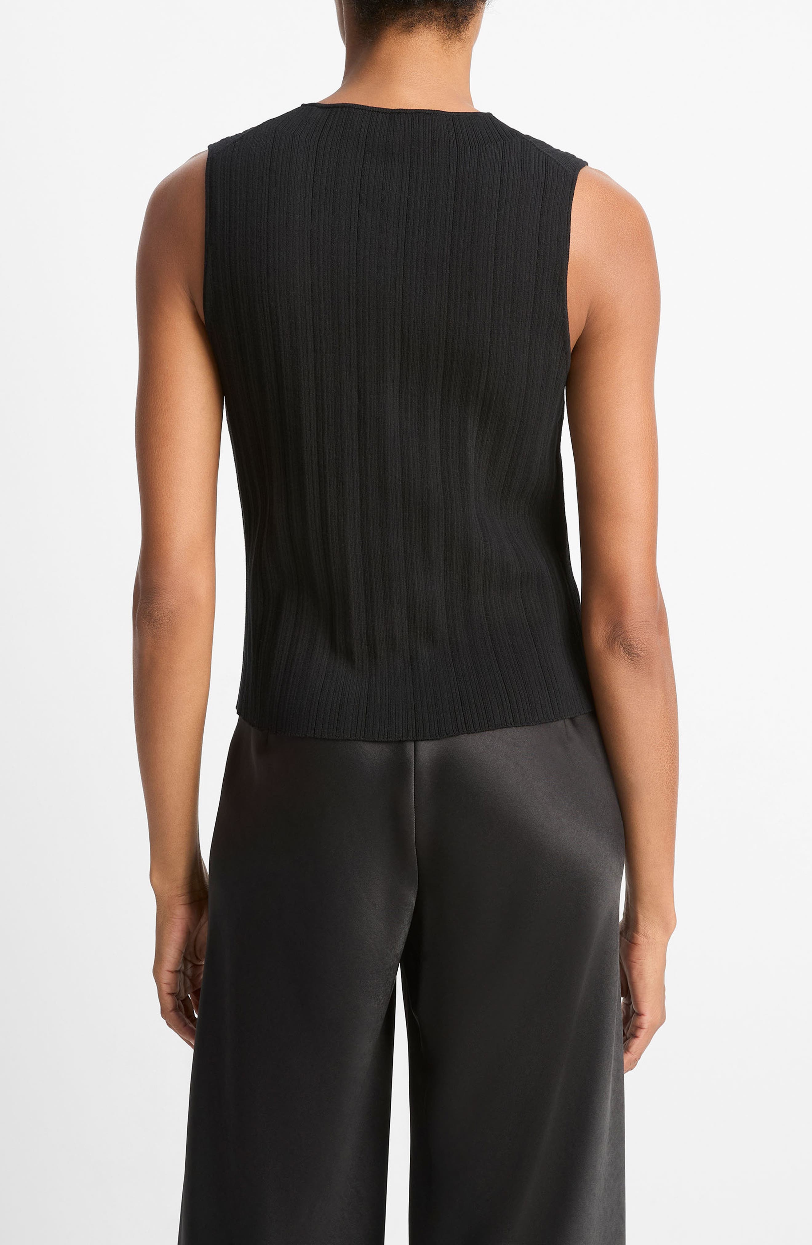 Vince Variegated Rib Sleeveless Cotton Sweater in Black at Nordstrom - 2