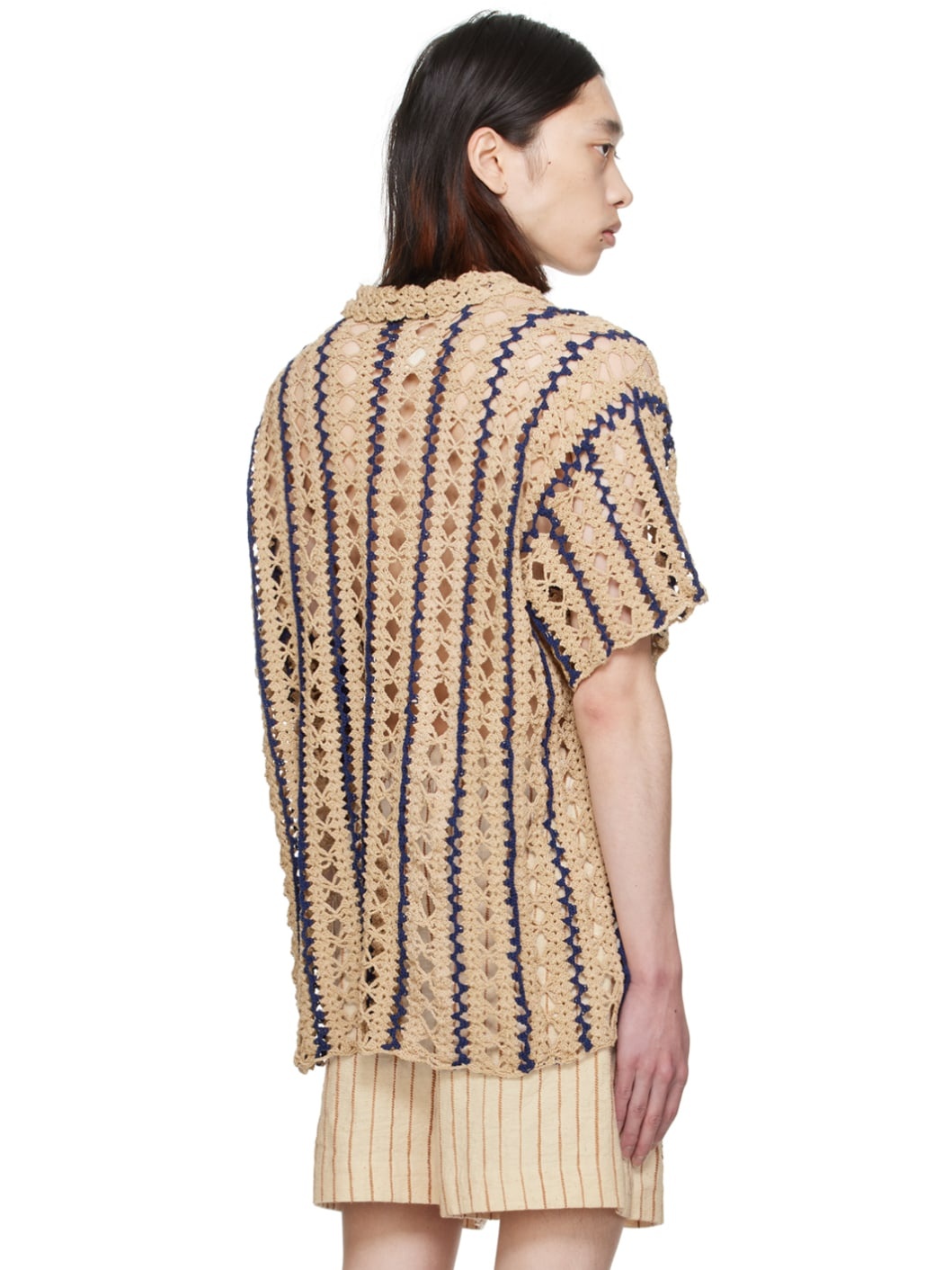 Beige & Navy Striped Shirt - 3