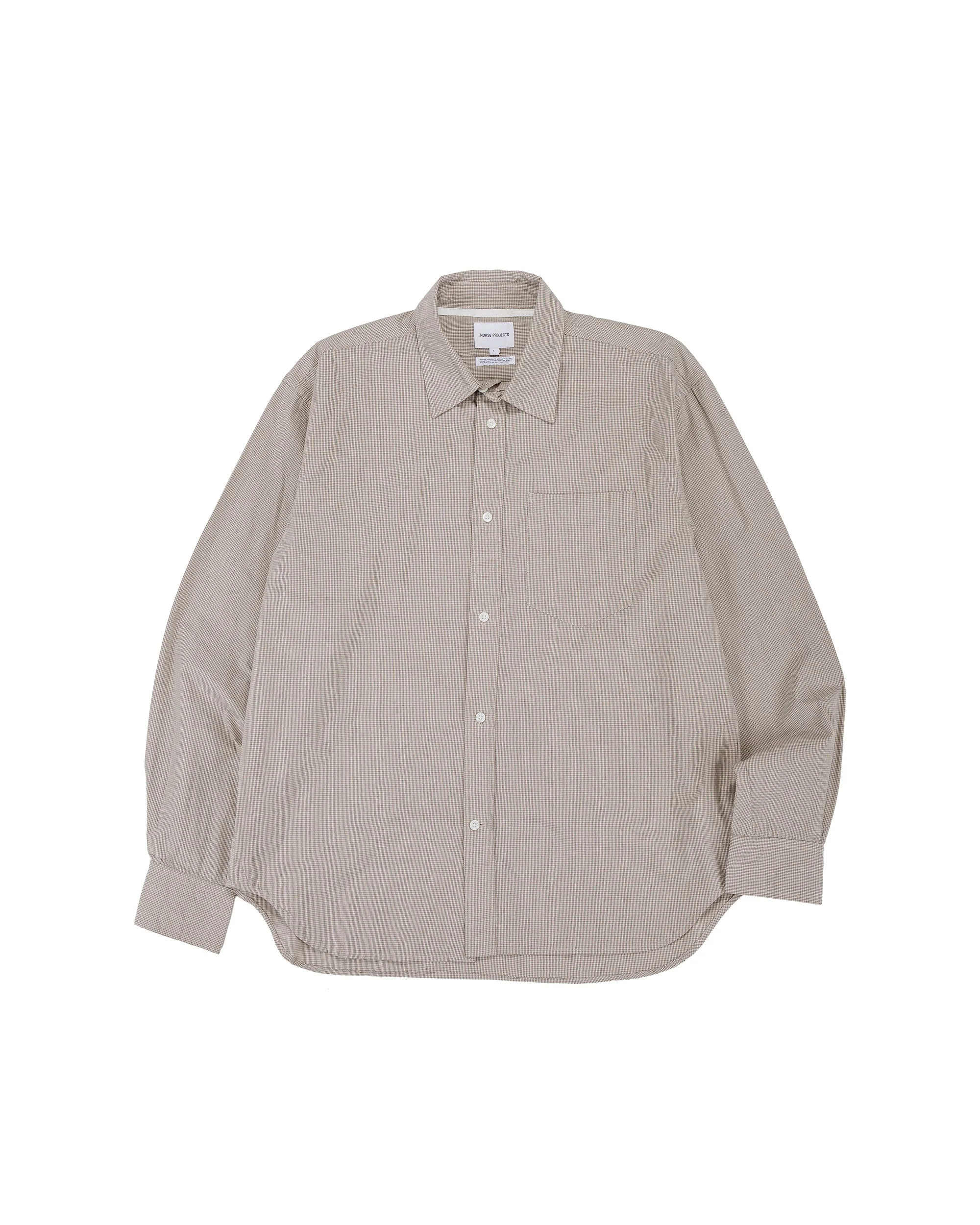 Espevik Oversize Micro Poplin Check Shirt Oatmeal - 1