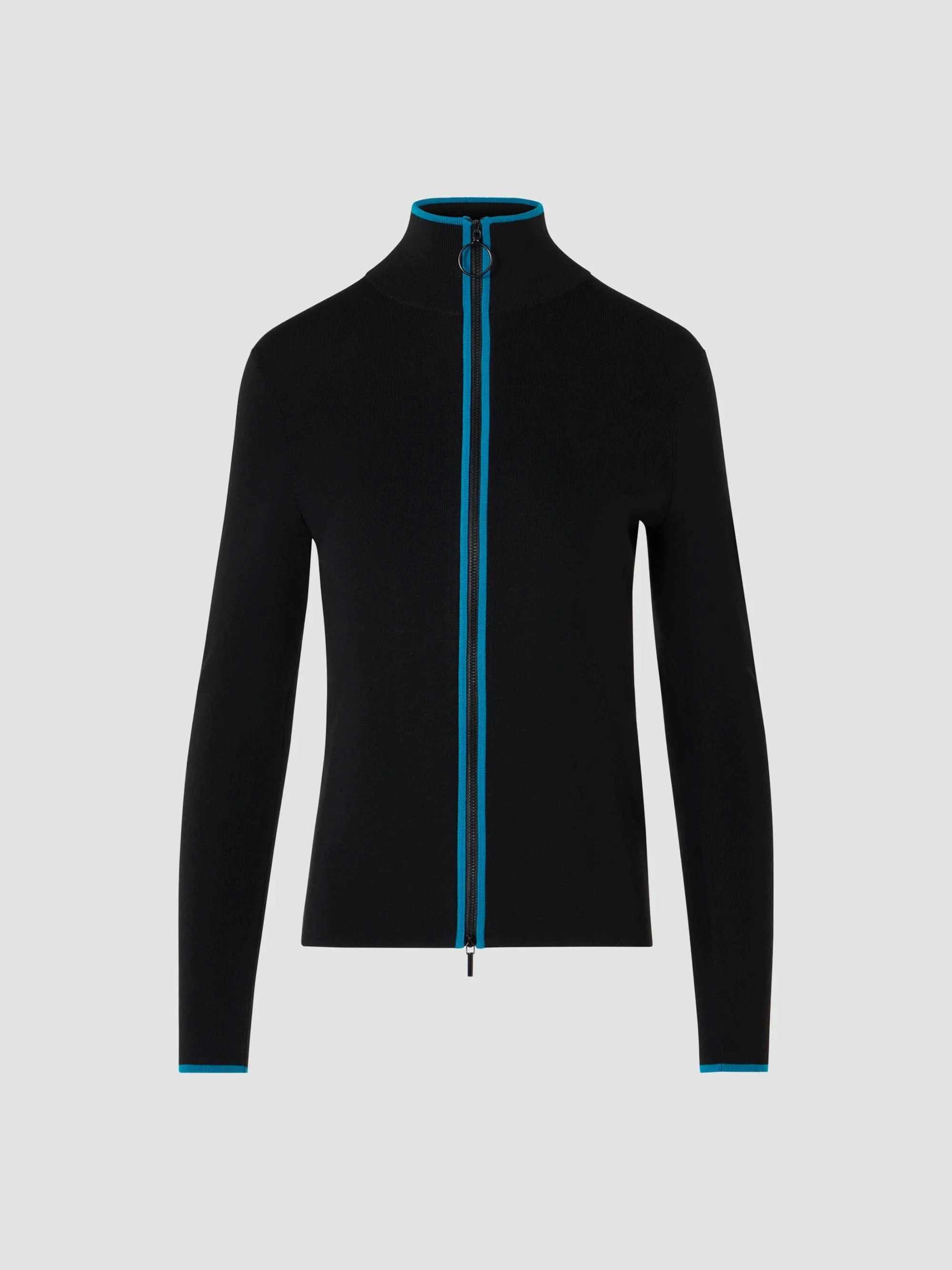 Women's Athleisure Knit Stretch-Wool Full-Zip Cardigan - Lagoon Black - 1
