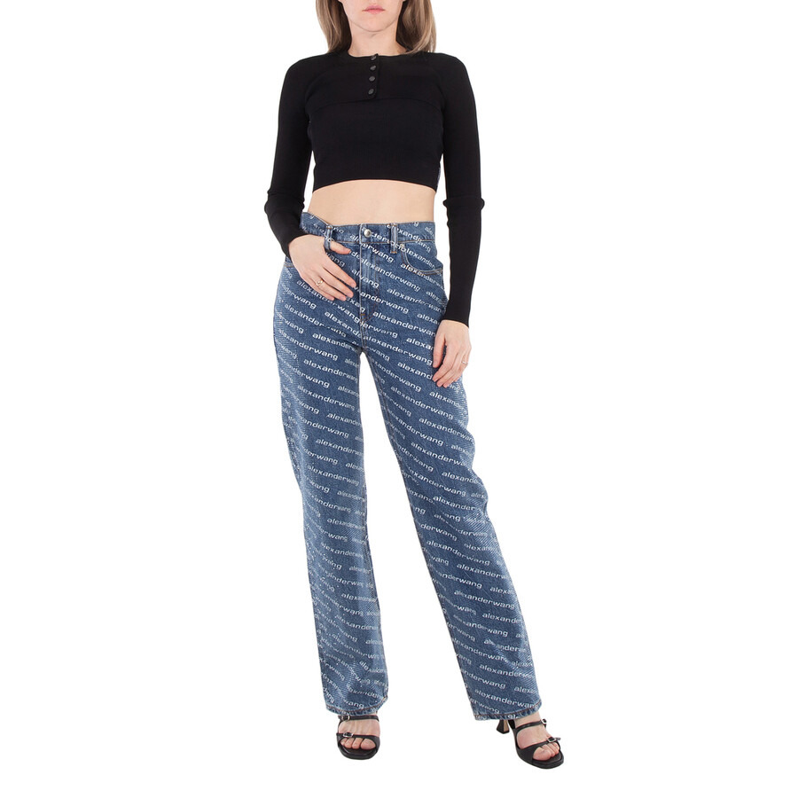 T by Alexander Wang Logo-Print Sequined Mid-Rise Straight Leg Cotton Trousers - 3