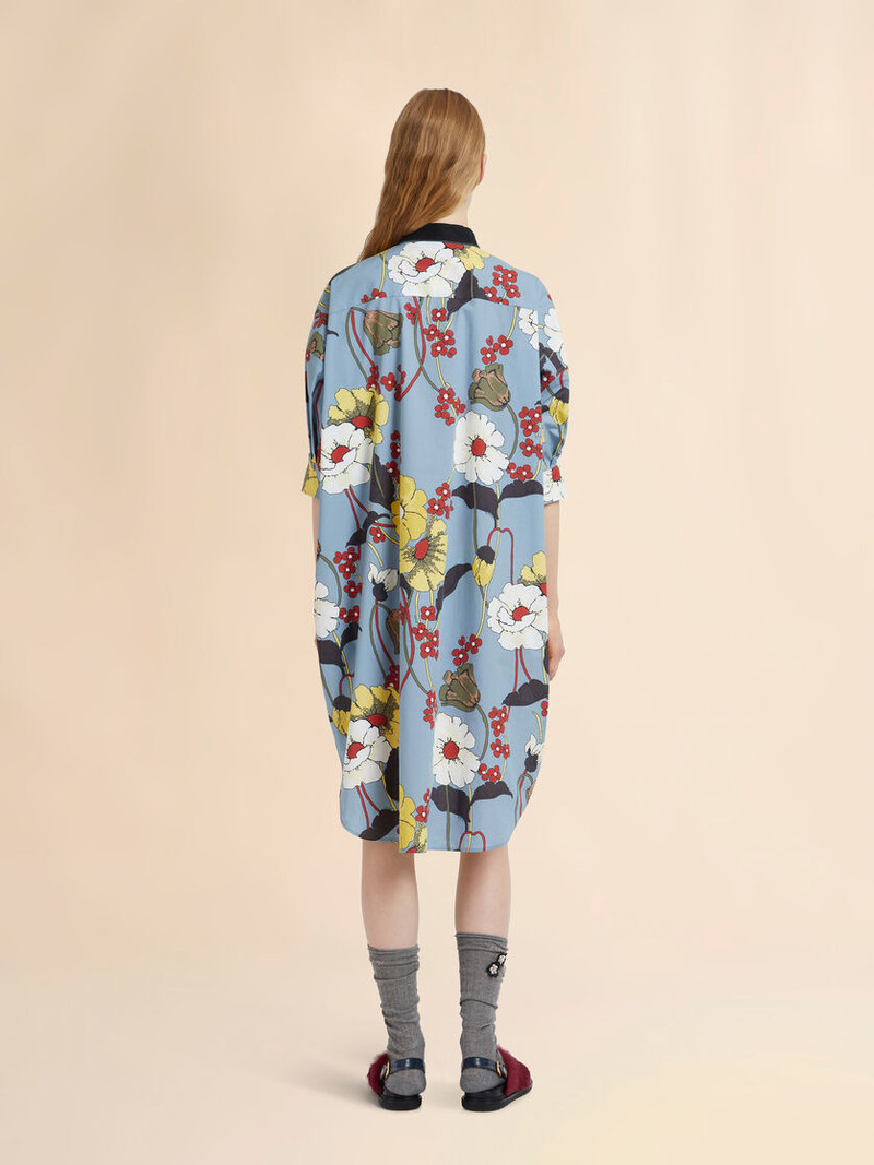 BLUE OVERSIZED POPLIN DRESS WITH MELODIA PRINT 3