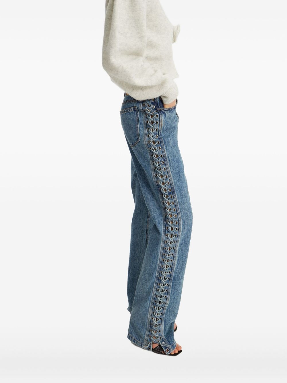 laced straight leg jeans - 3