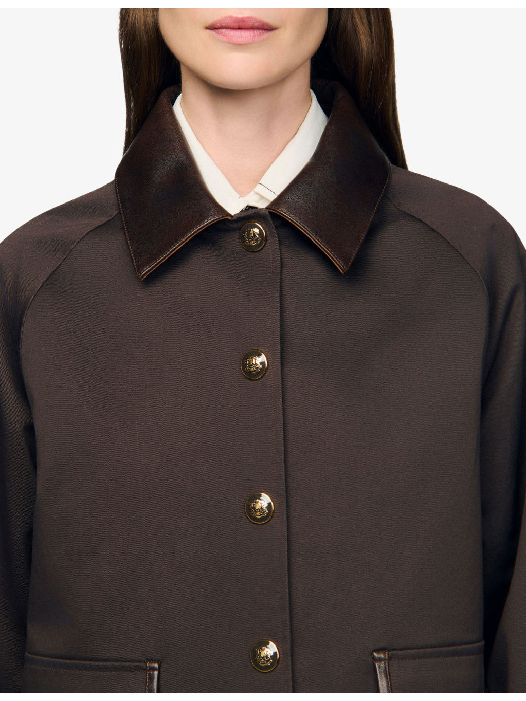 Gabardine Contrast-Collar Cotton Coat - 5