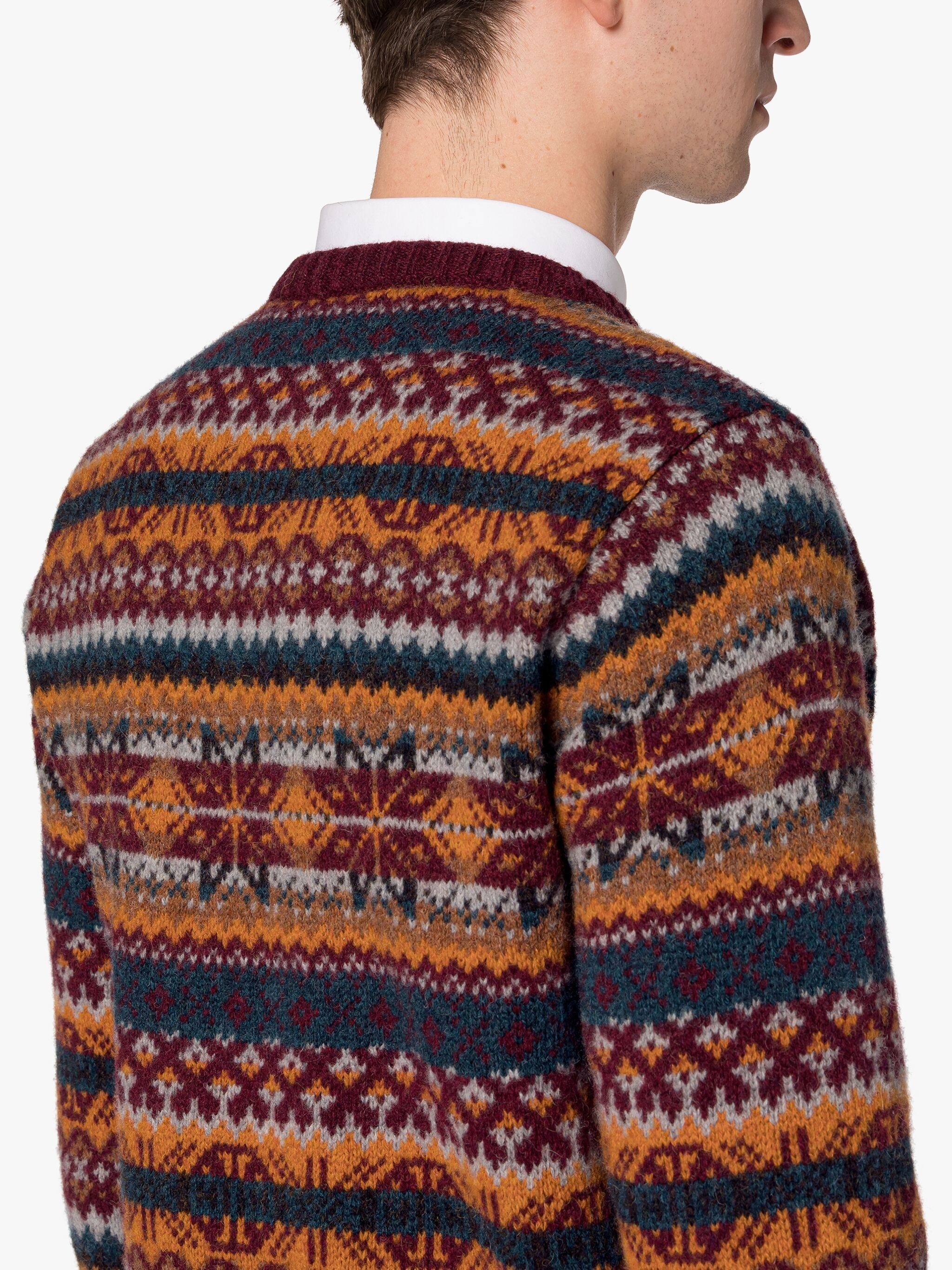 IMPULSE BORDEAUX MIX WOOL FAIR ISLE CREWNECK SWEATER - 6