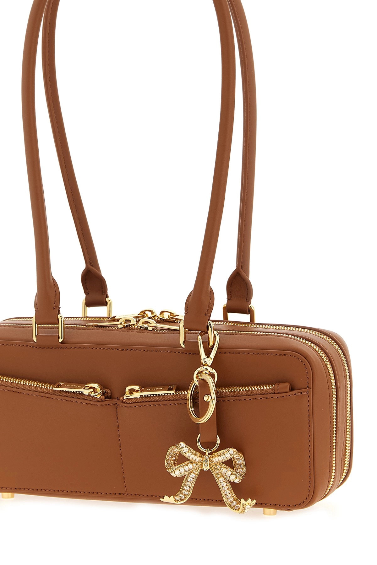 'Tan leather baguette with charm' shoulder bag - 4