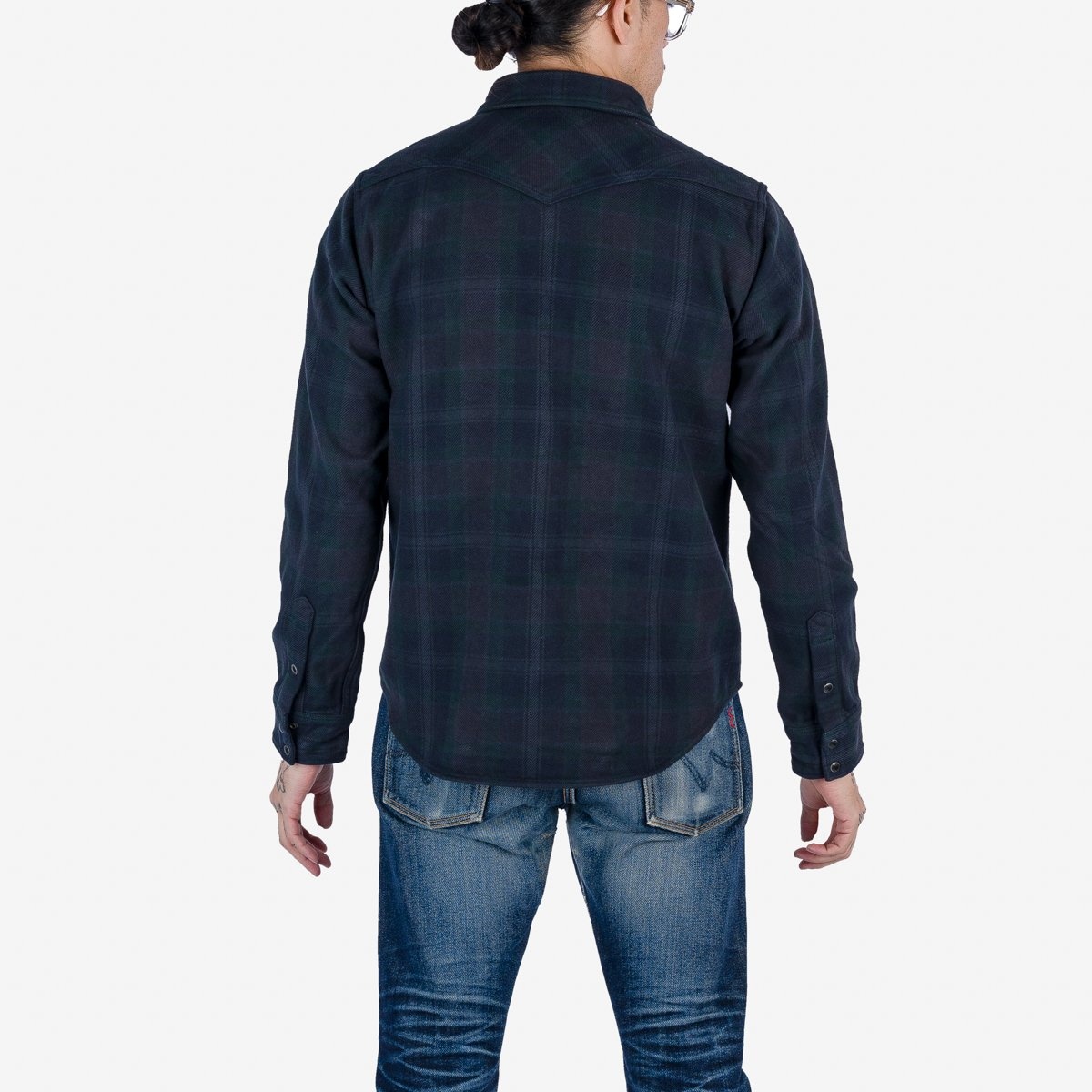 IHSH-336-OD Ultra Heavy Flannel Crazy Check Western Shirt - Navy Overdyed Black - 3