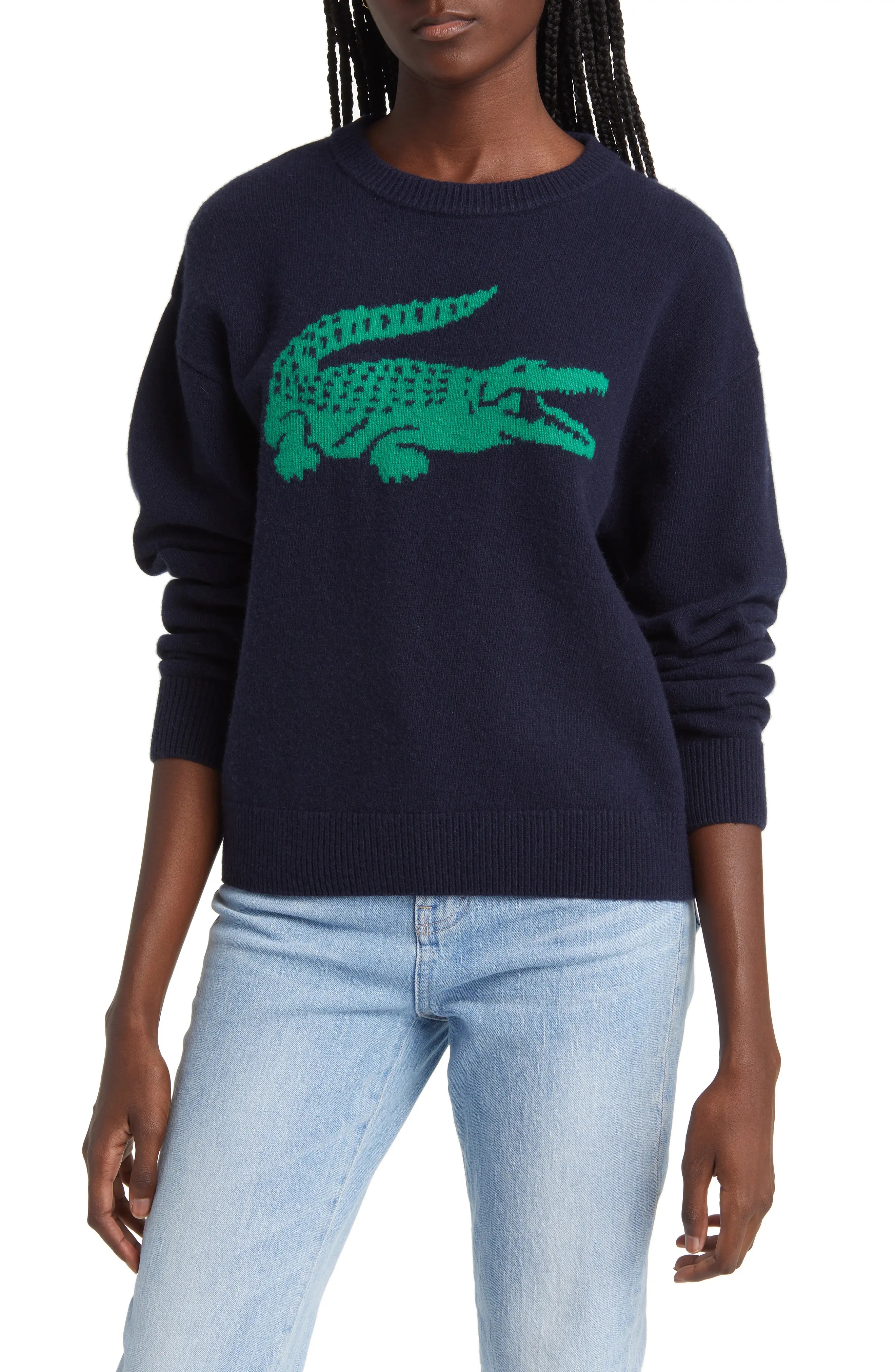 Big Croc Cashmere & Wool Crewneck Sweater in 9Tl Marine/Roquette - 1