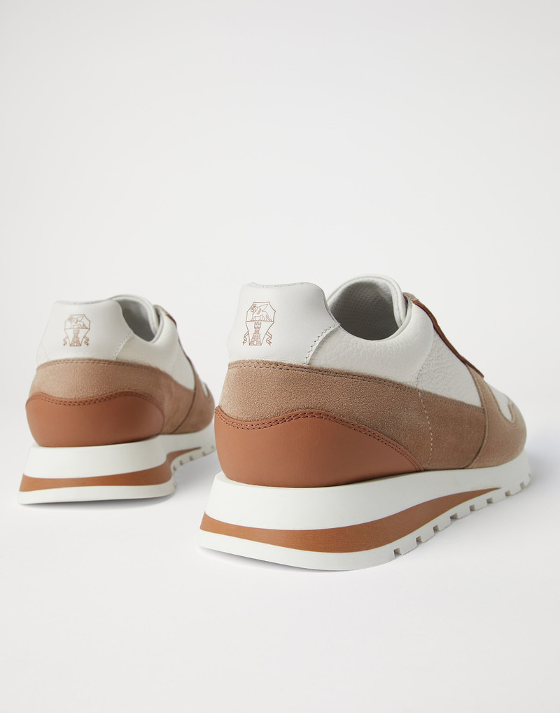 Grained calfskin and washed suede runners 3