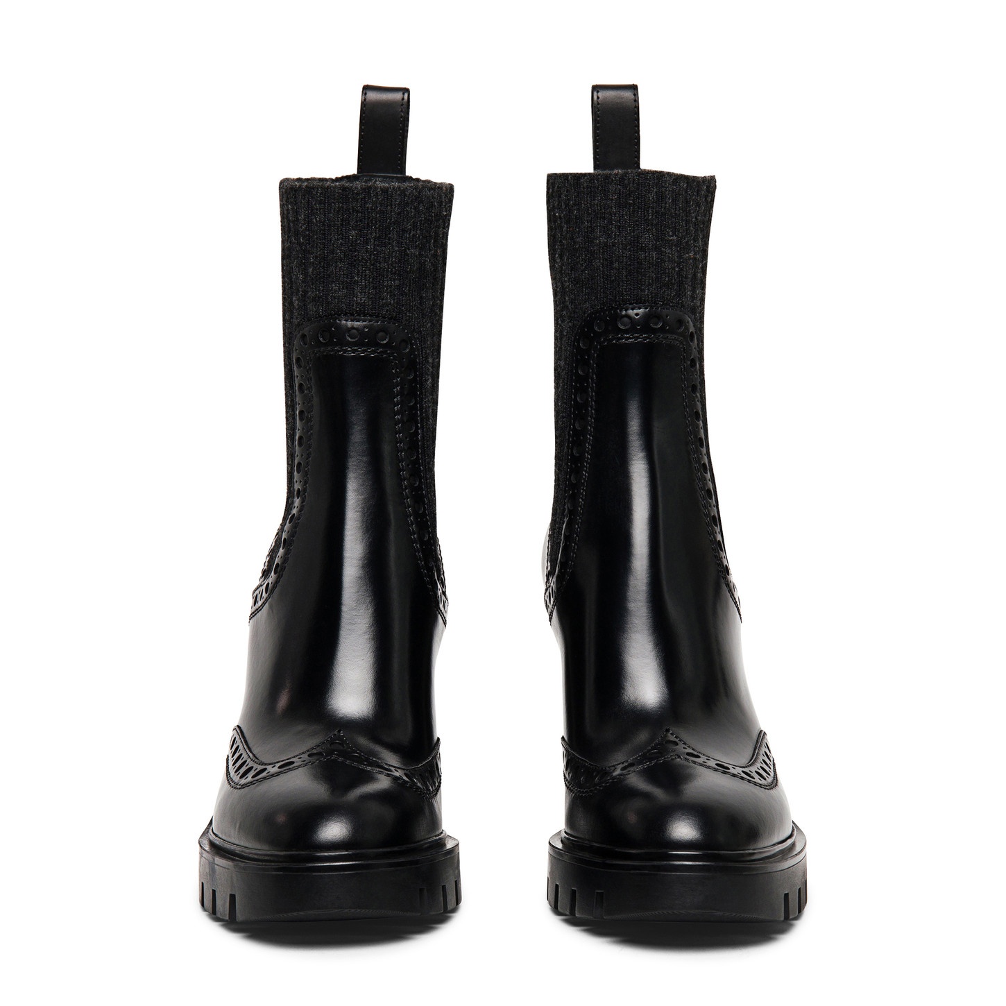 Women’s black leather mid-heel brogue sock boot - 4