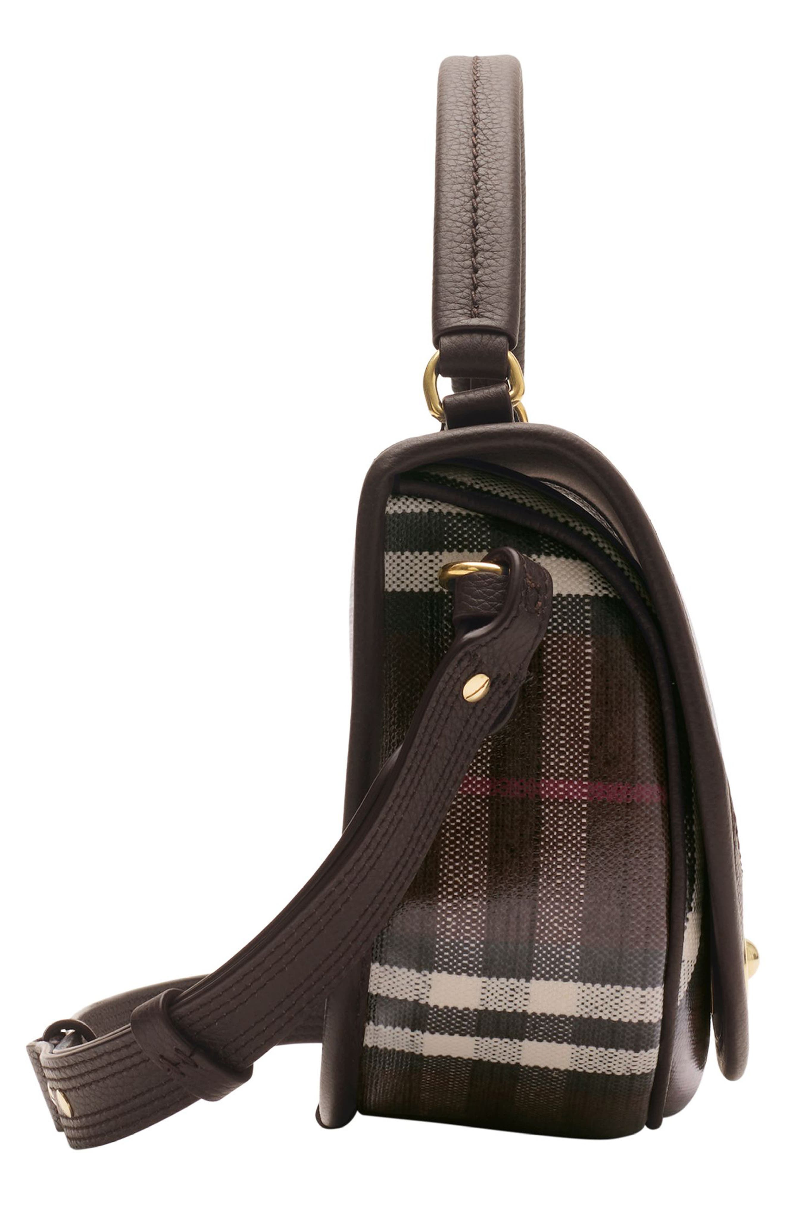 burberry Highlands Check Coated Canvas & Leather Top Handle Bag in Mahogany at Nordstrom - 4