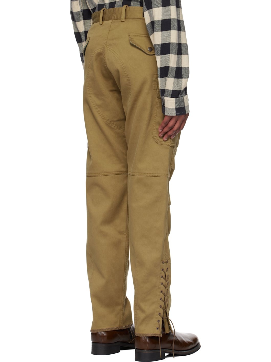Khaki Bedford Cord Cargo Pants - 3