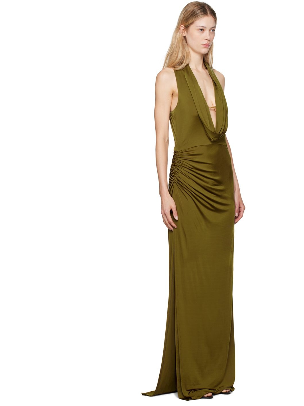 Khaki Cowl Neck Maxi Dress - 2