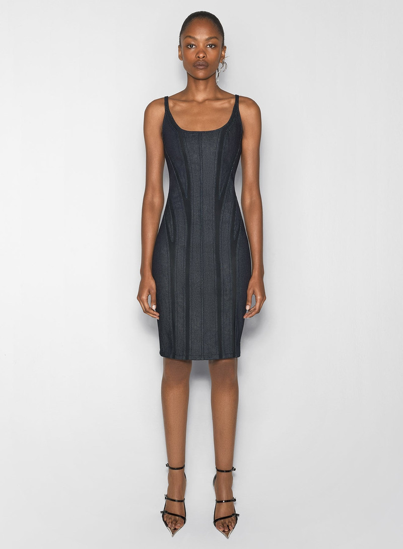 black mesh raw denim dress - 1