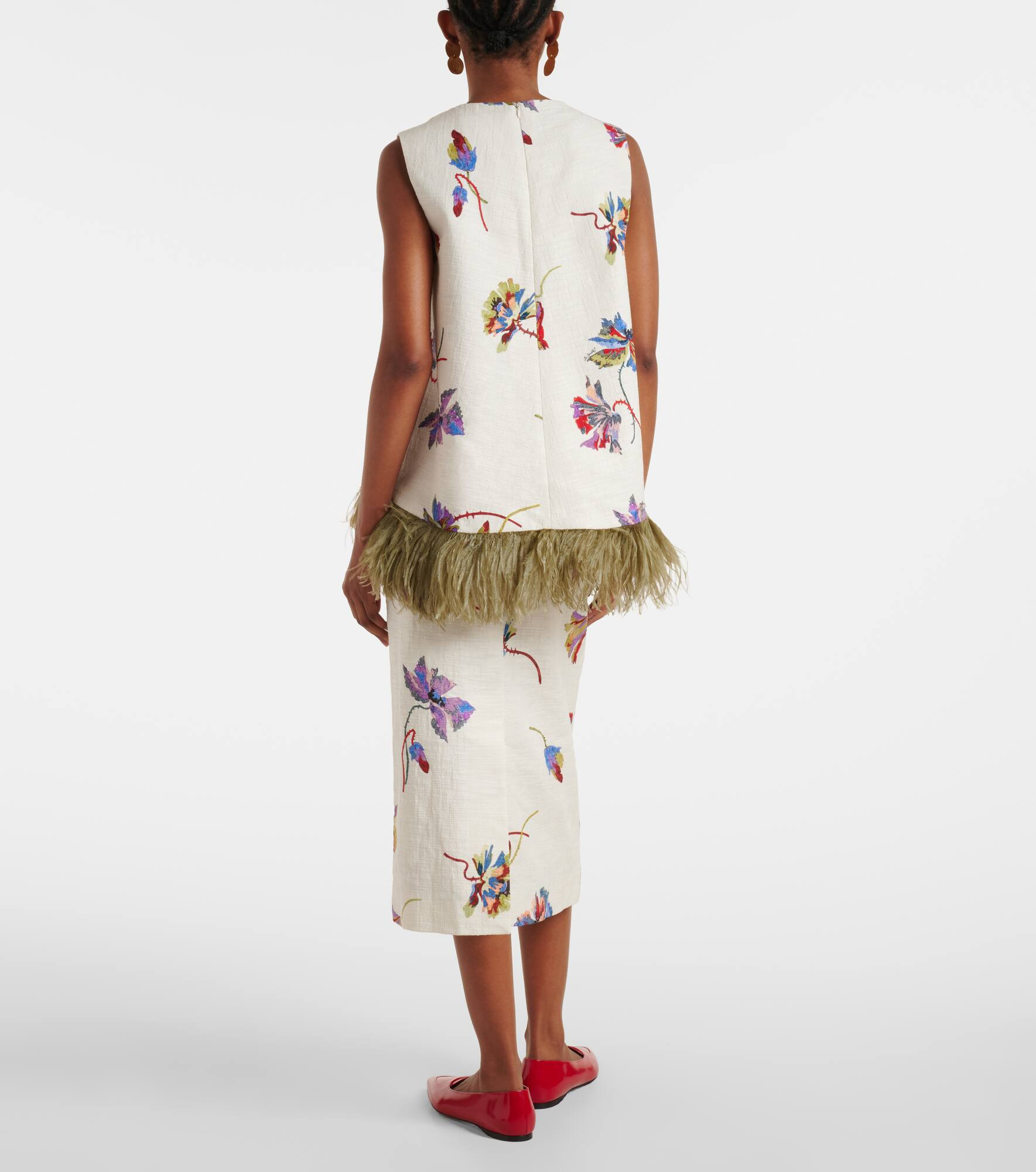 La Scala feather-trimmed cotton top - 3