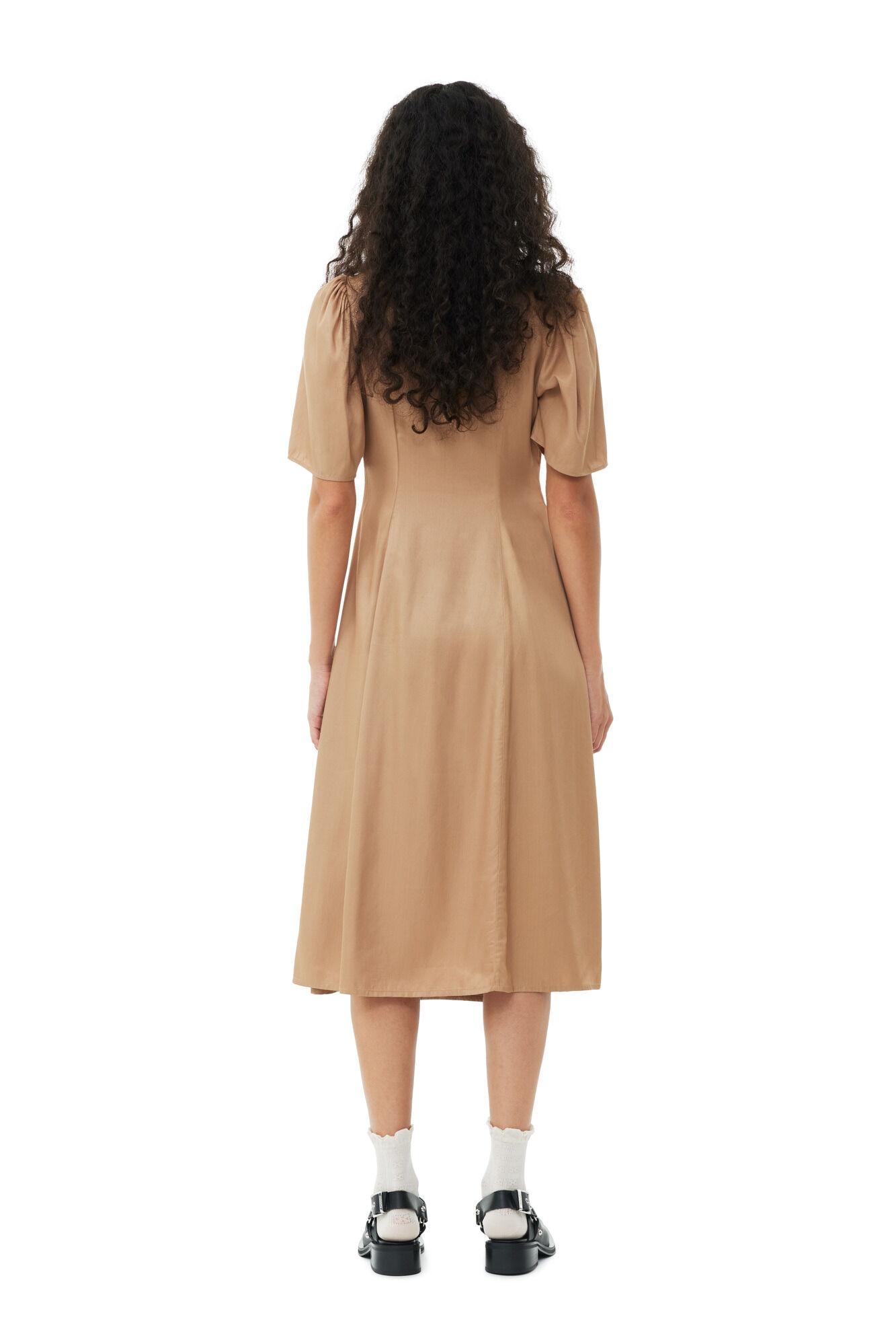 BROWN VISCOSE TWILL WRAP MIDI DRESS - 5